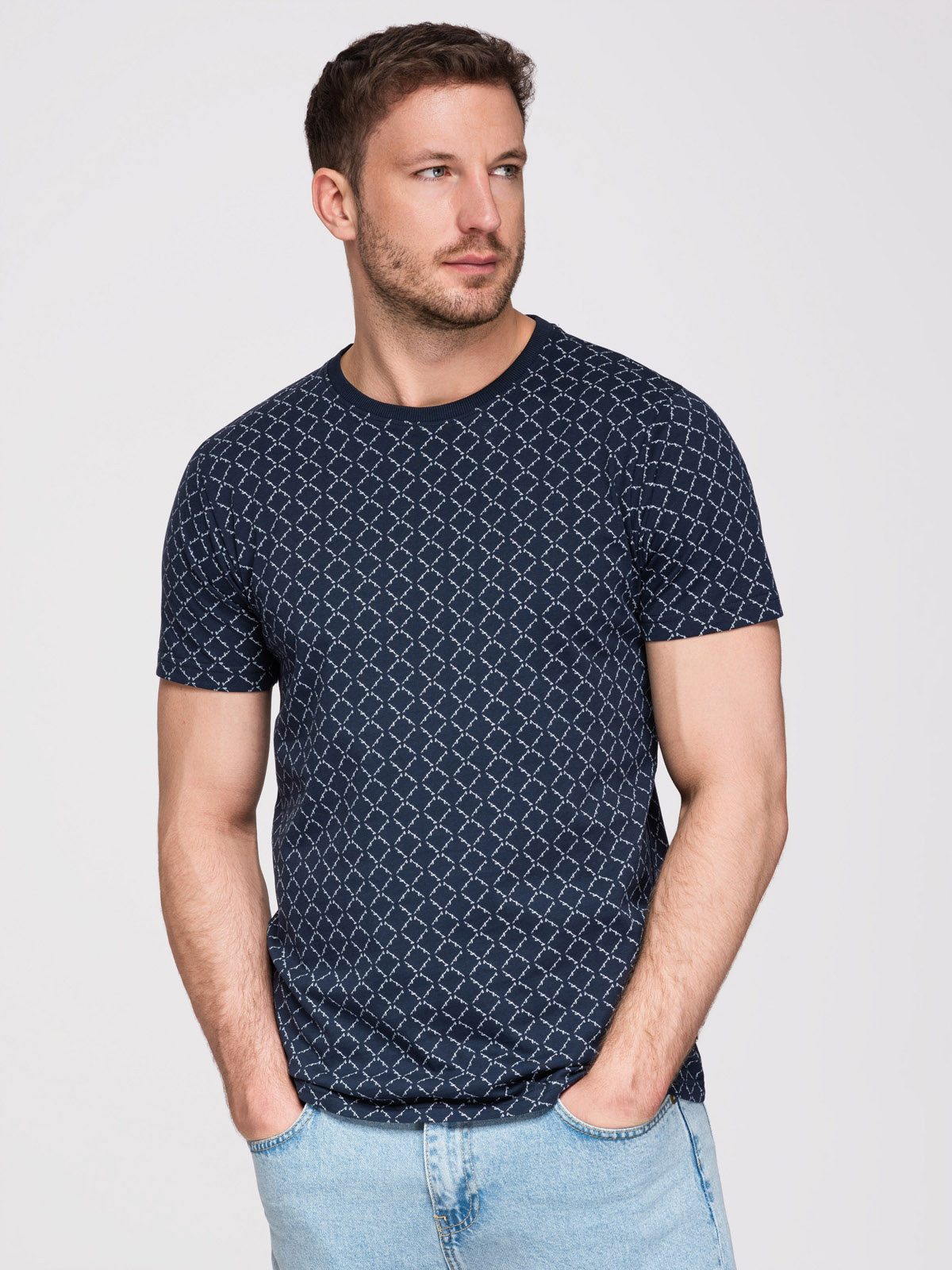 Ombre Men's full print knit shirt - navy blue