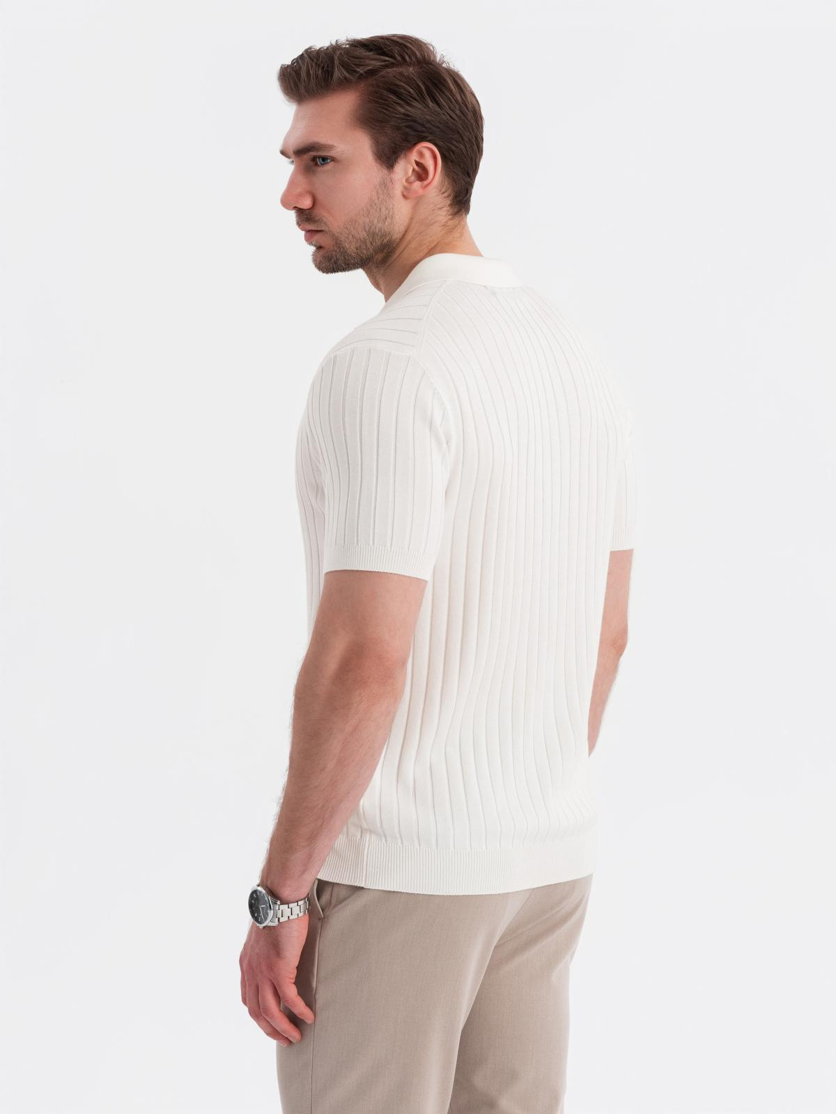 Ombre Men's SLIM FIT viscose vertical striped polo shirt - broken white