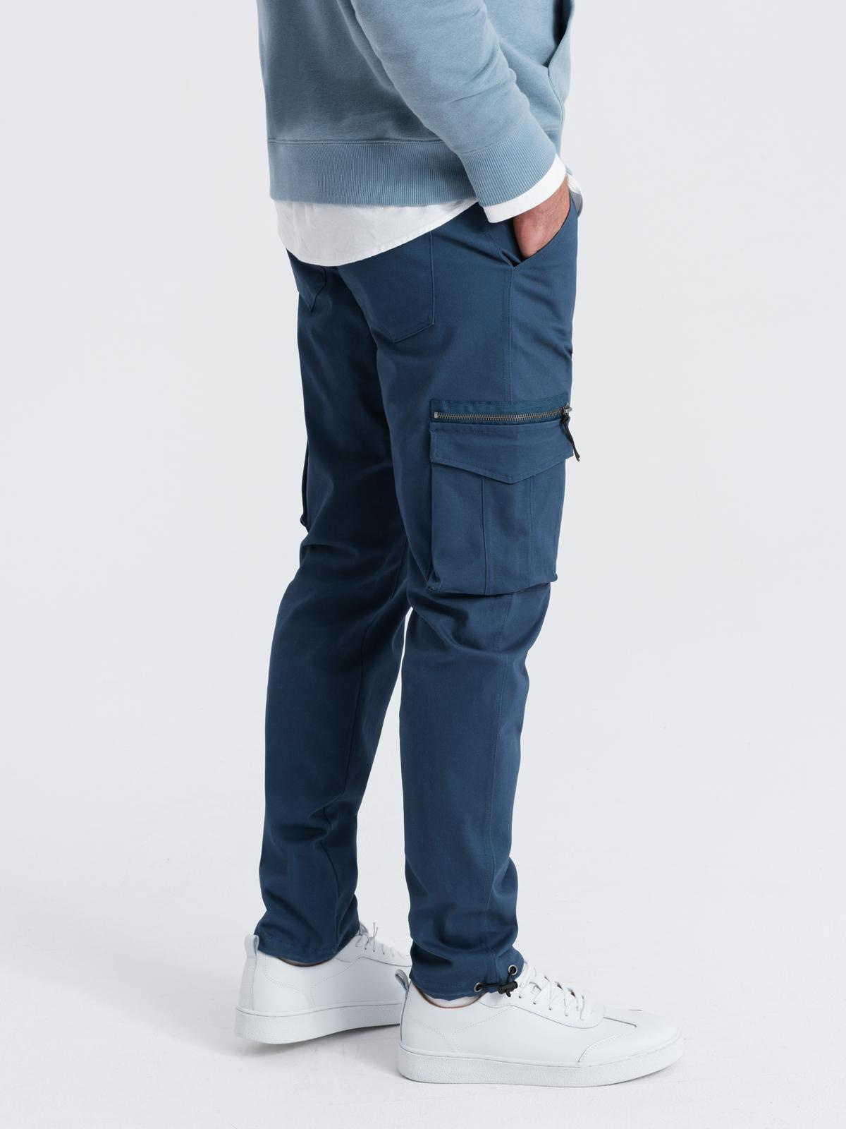 Ombre Men's cargo pants STRAIGHT LEG with triangle pins on pocket - dark blue