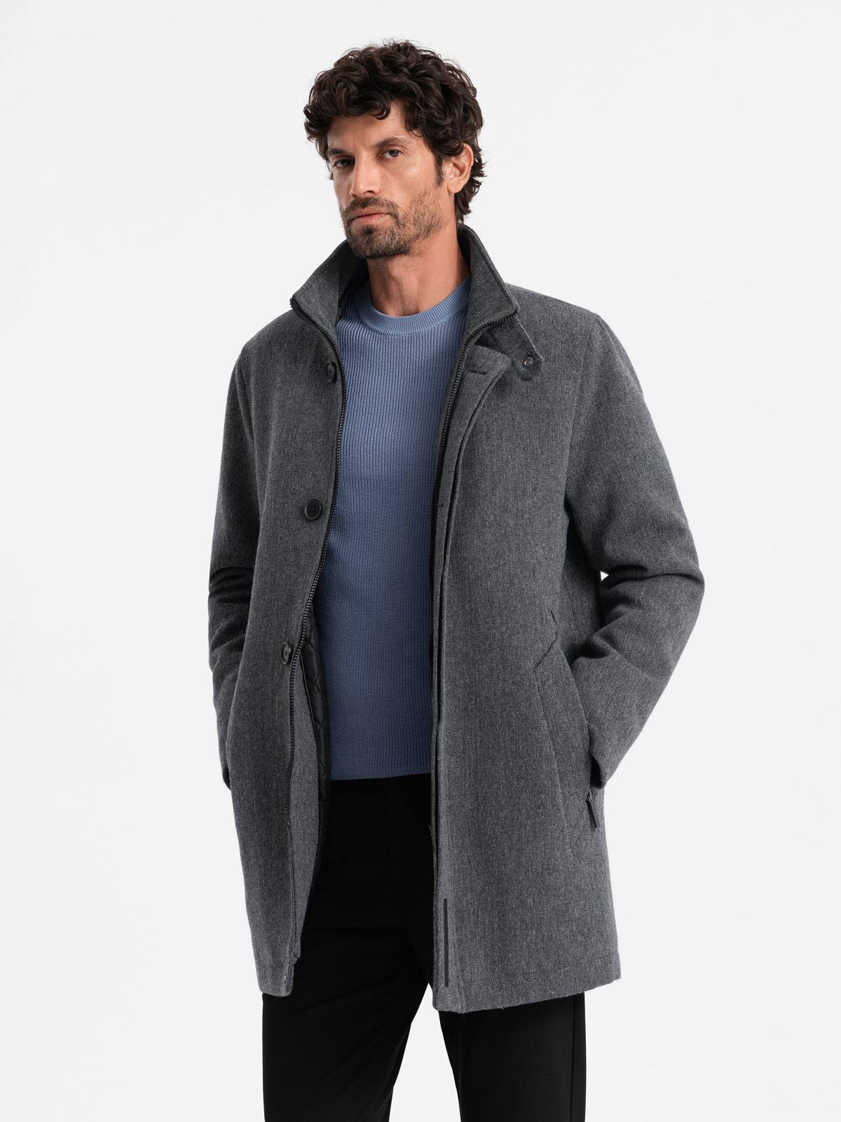 Ombre Men&#039;s winter coat with wool and quilted lining - graphite melange