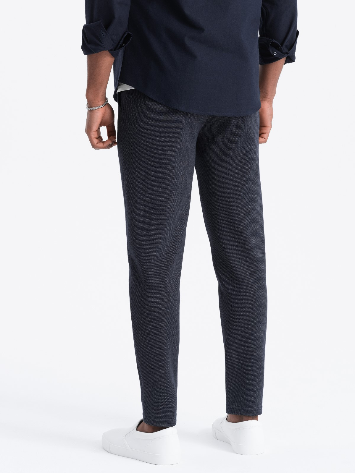 Ombre CARROT men's pants in structured two-tone knit - navy blue