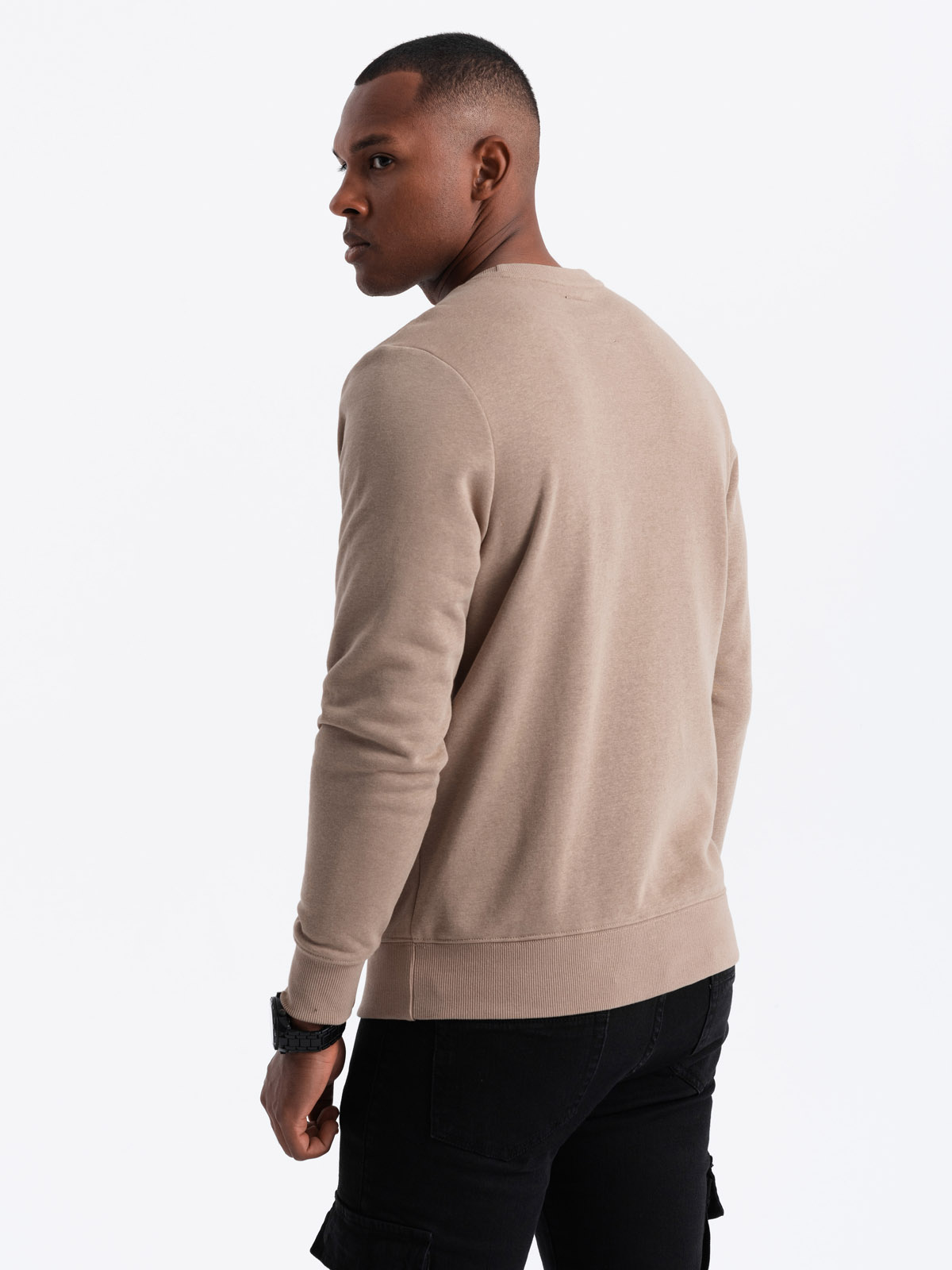 Ombre Men&#039;s non-stretch sweatshirt with metal pin - beige