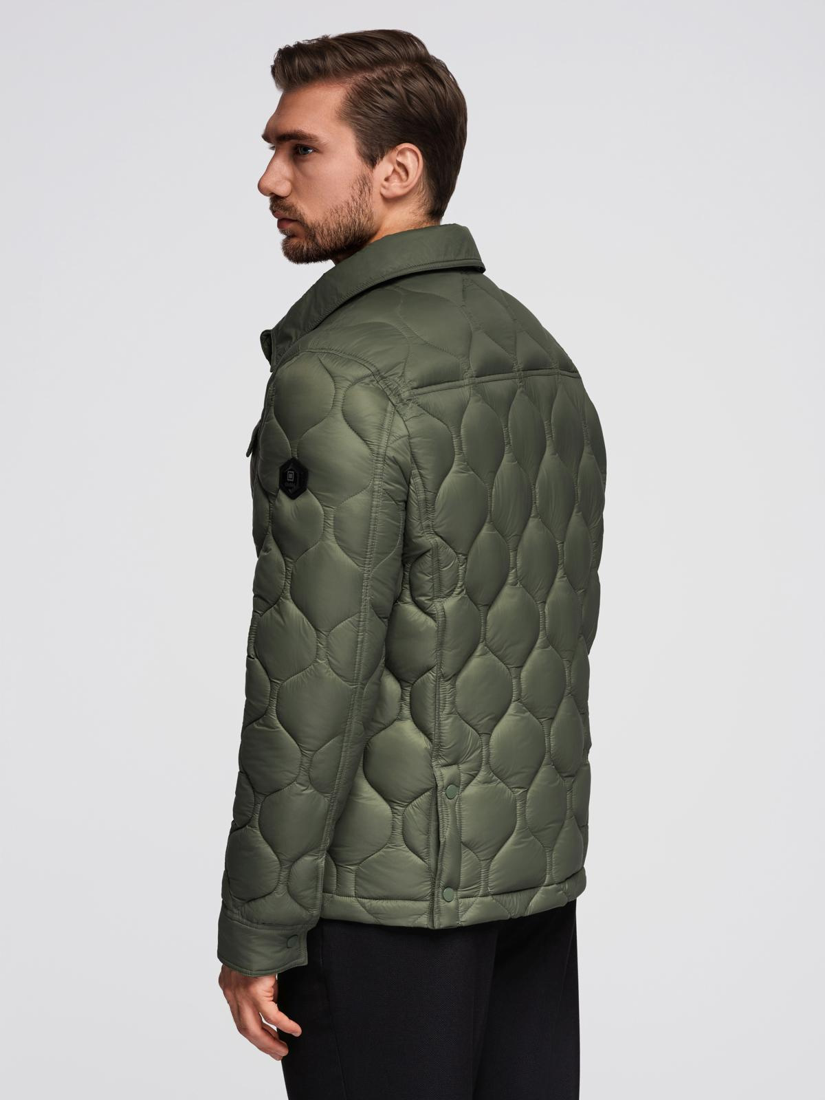 Ombre Men&#039;s quilted jacket in shirt cut - olive