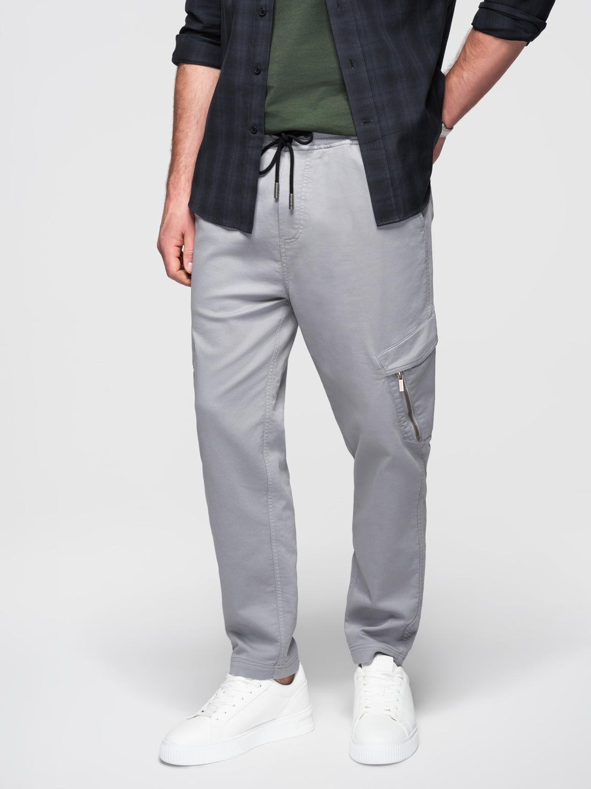 Ombre Men's knitted joggers with cargo pockets - light grey