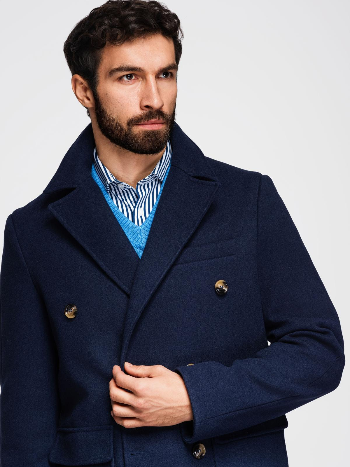 Ombre Men's double-breasted coat with decorative buttons - indigo