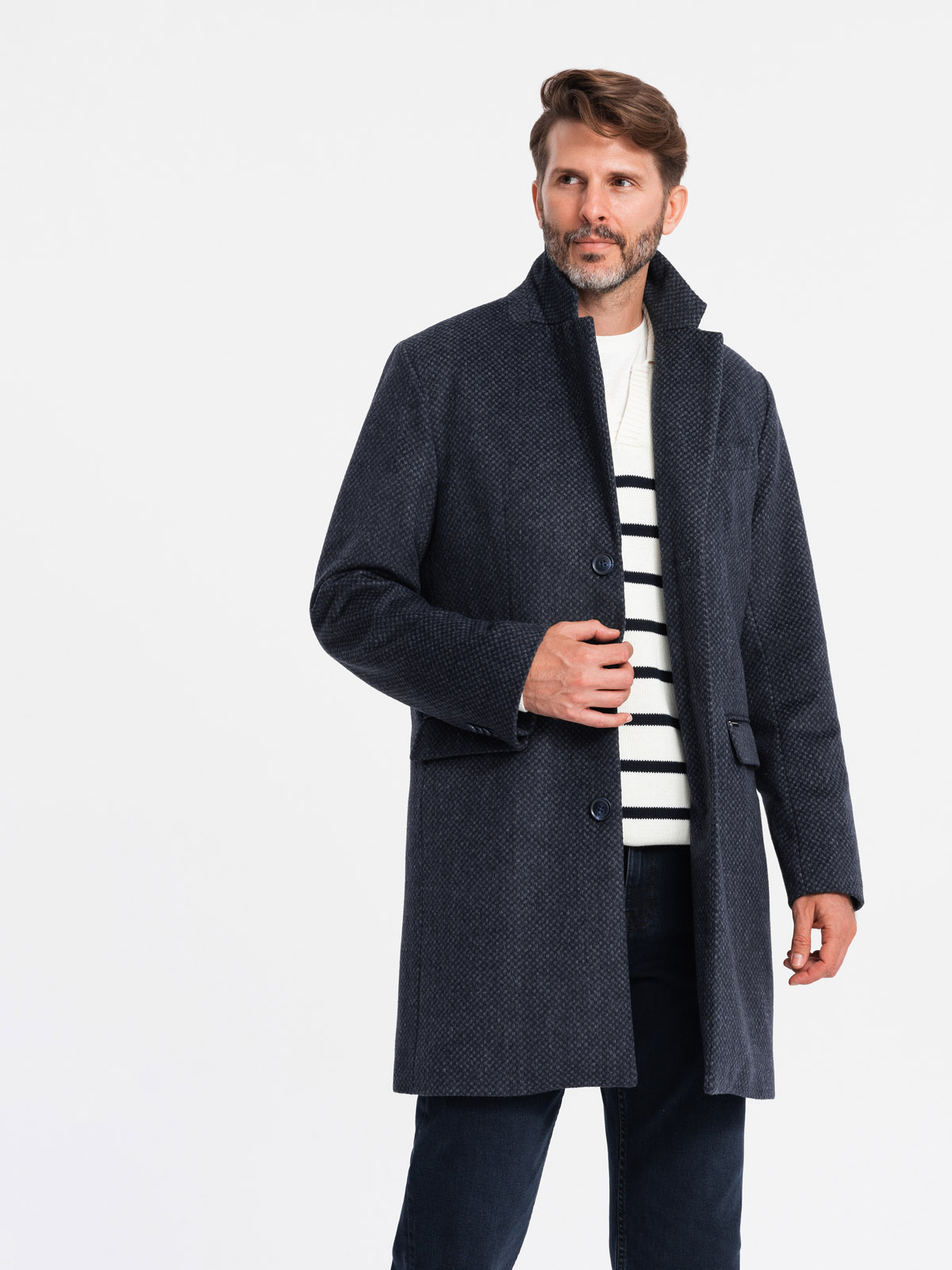 Ombre Unzipped men&#039;s wool coat - navy blue