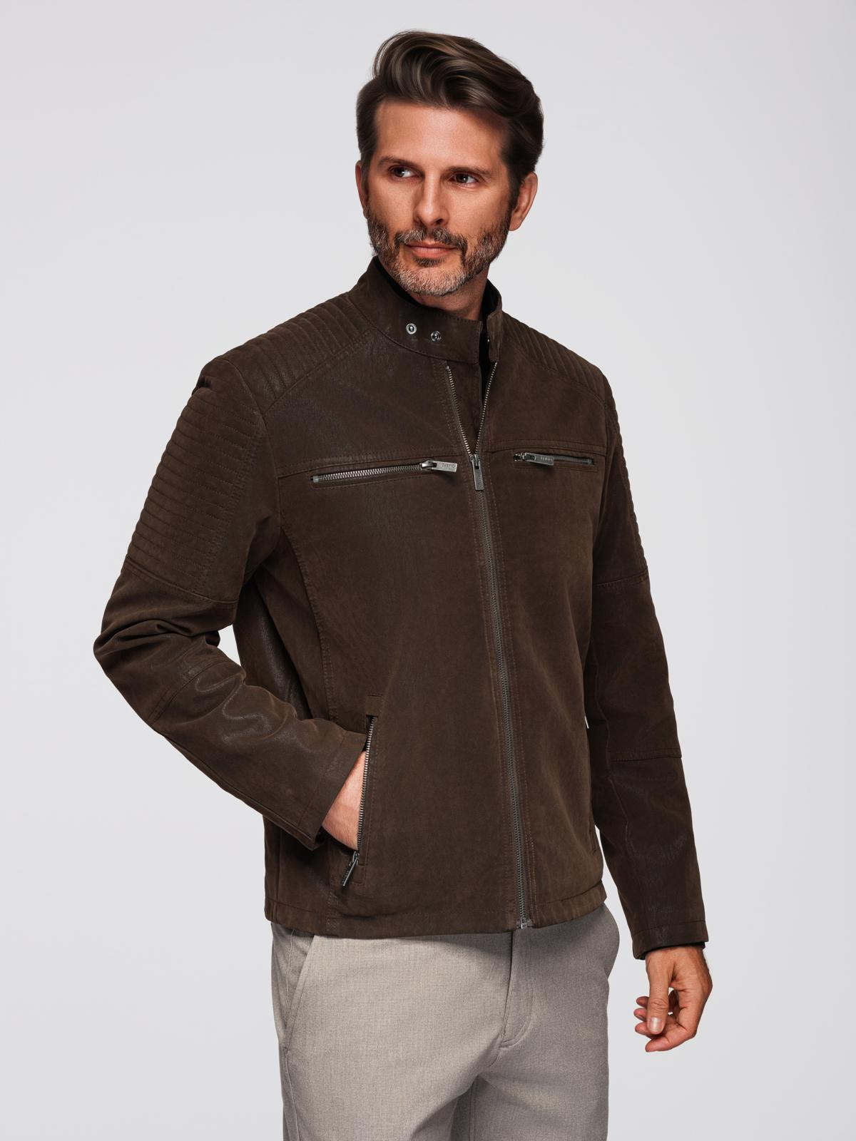 Ombre Men&#039;s stylish eco leather biker jacket with collar