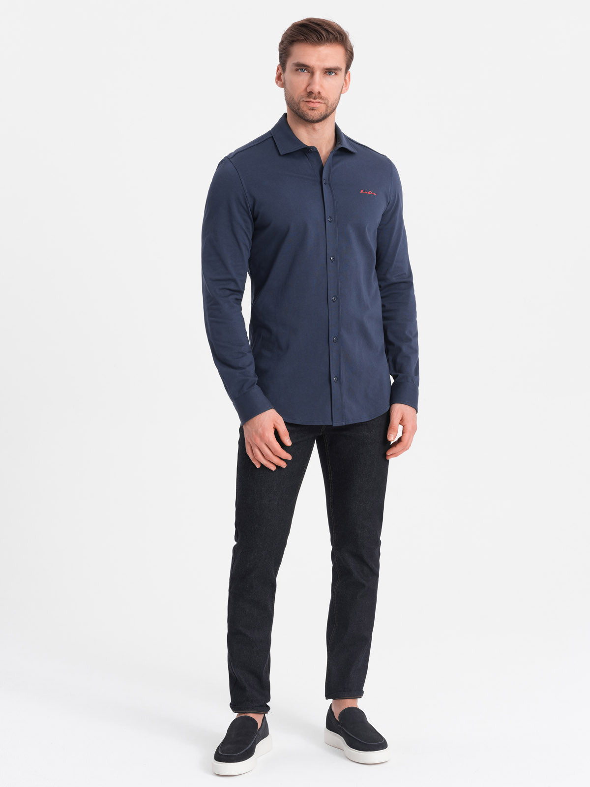 Ombre Men's REGULAR cotton single jersey knit shirt - navy blue