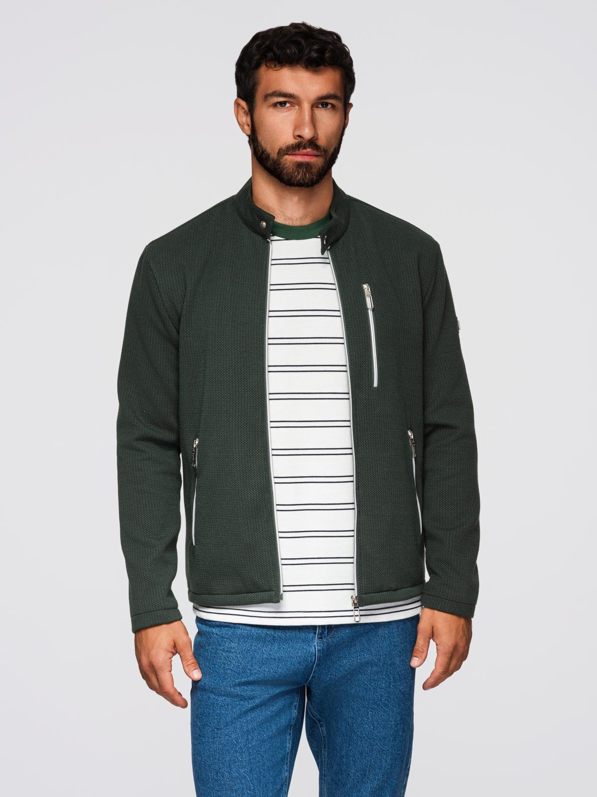 Ombre Structured men's biker jacket with stand-up collar - dark green