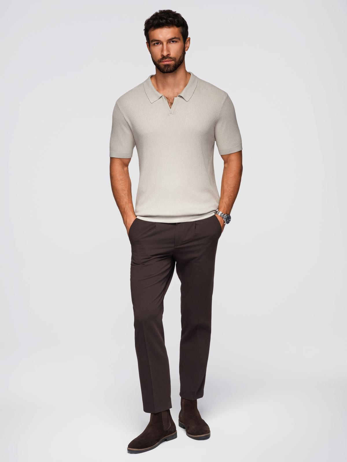 Ombre Men's buttonless polo shirt with open collar - light grey