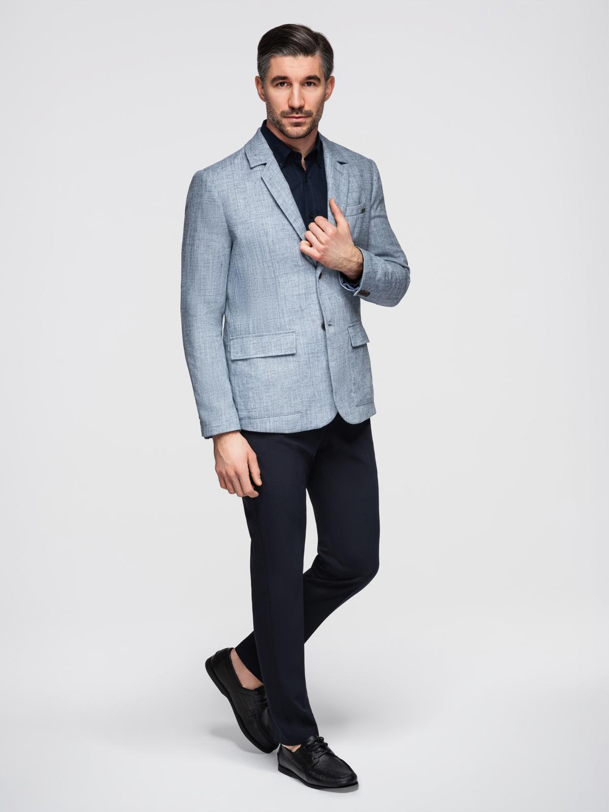 Ombre Men's REGULAR cut jacket with linen - light blue