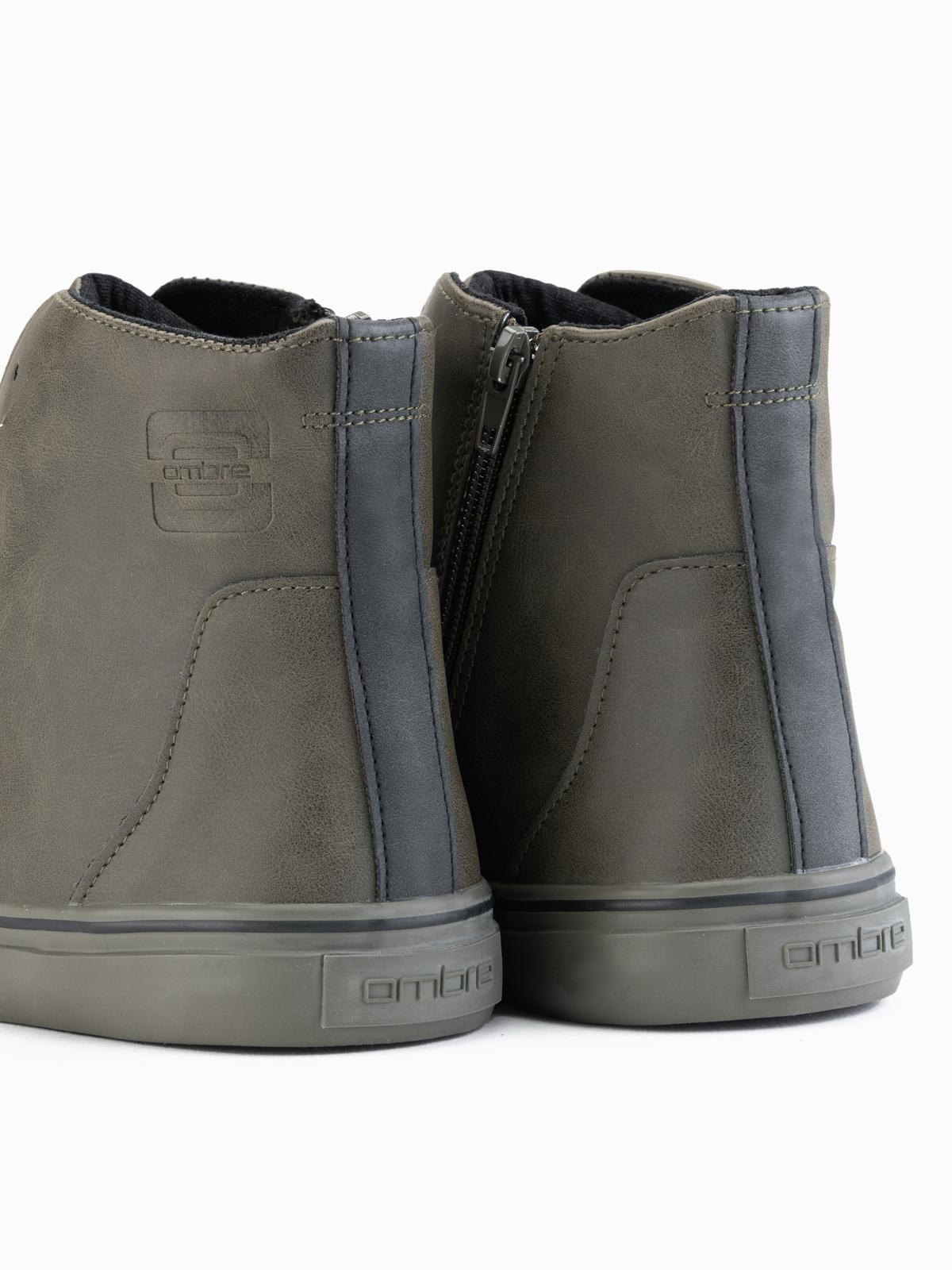 Ombre Men's high-top sneakers with matte texture and embossed logo - dark olive