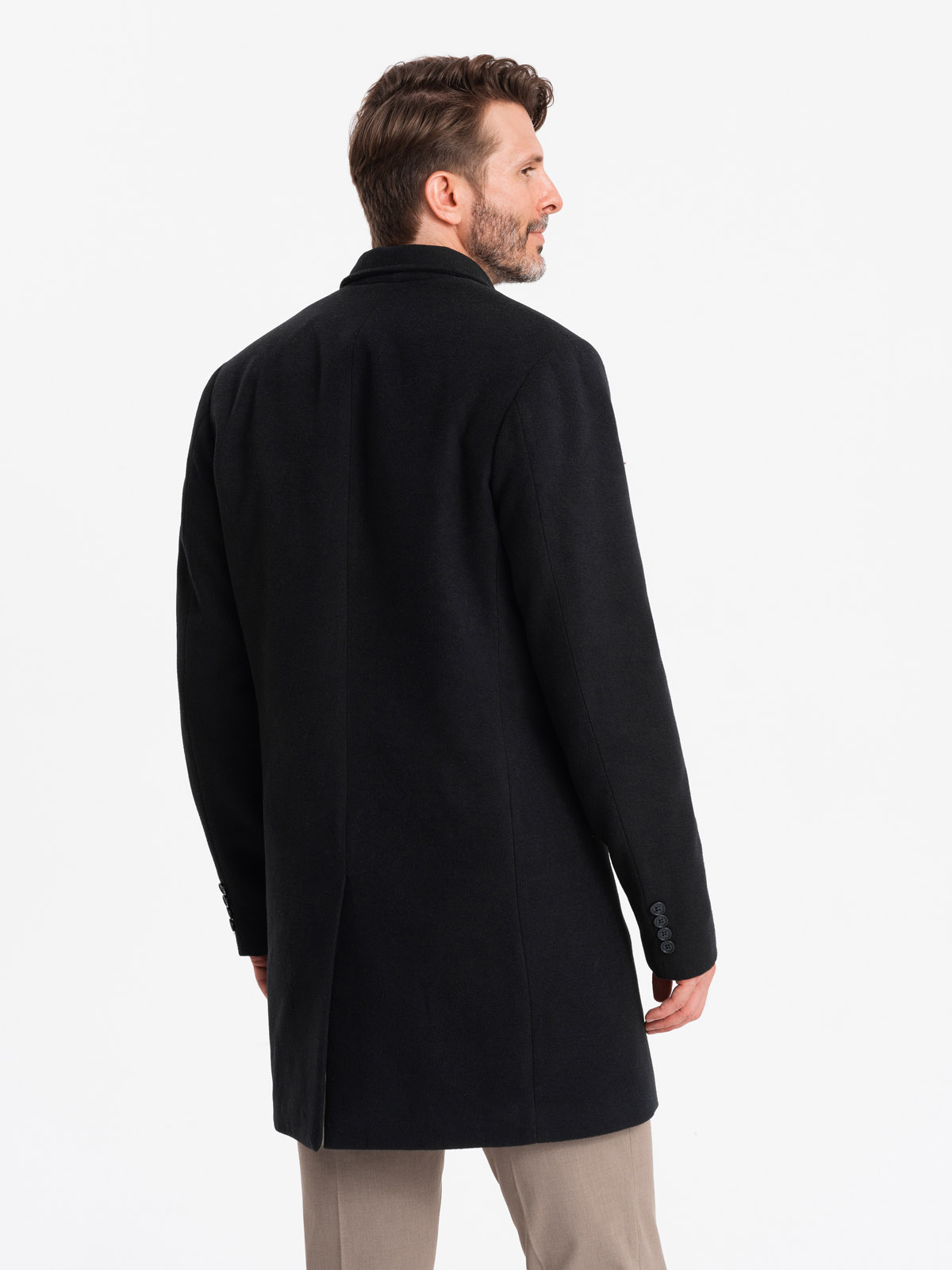 Ombre Single-breasted long men's suit style coat - black