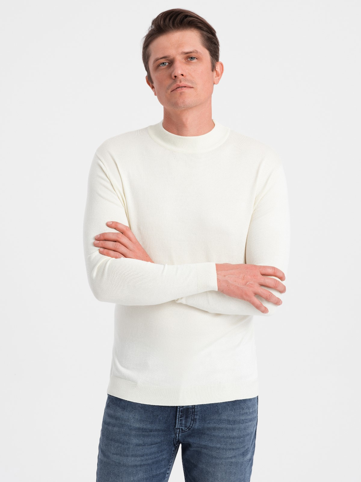 Ombre Men&#039;s knitted half turtleneck with viscose - cream