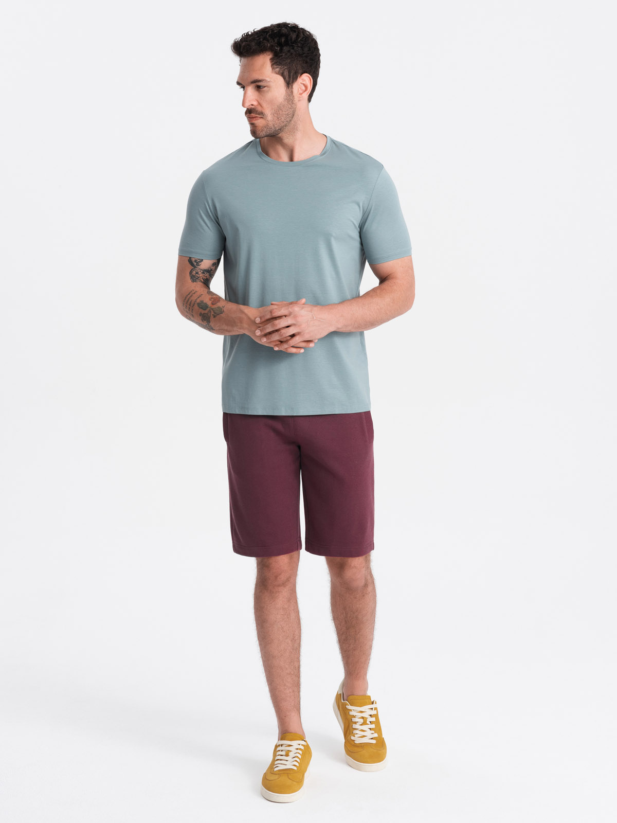Ombre Men&#039;s pre-knee BASIC sweat shorts - maroon
