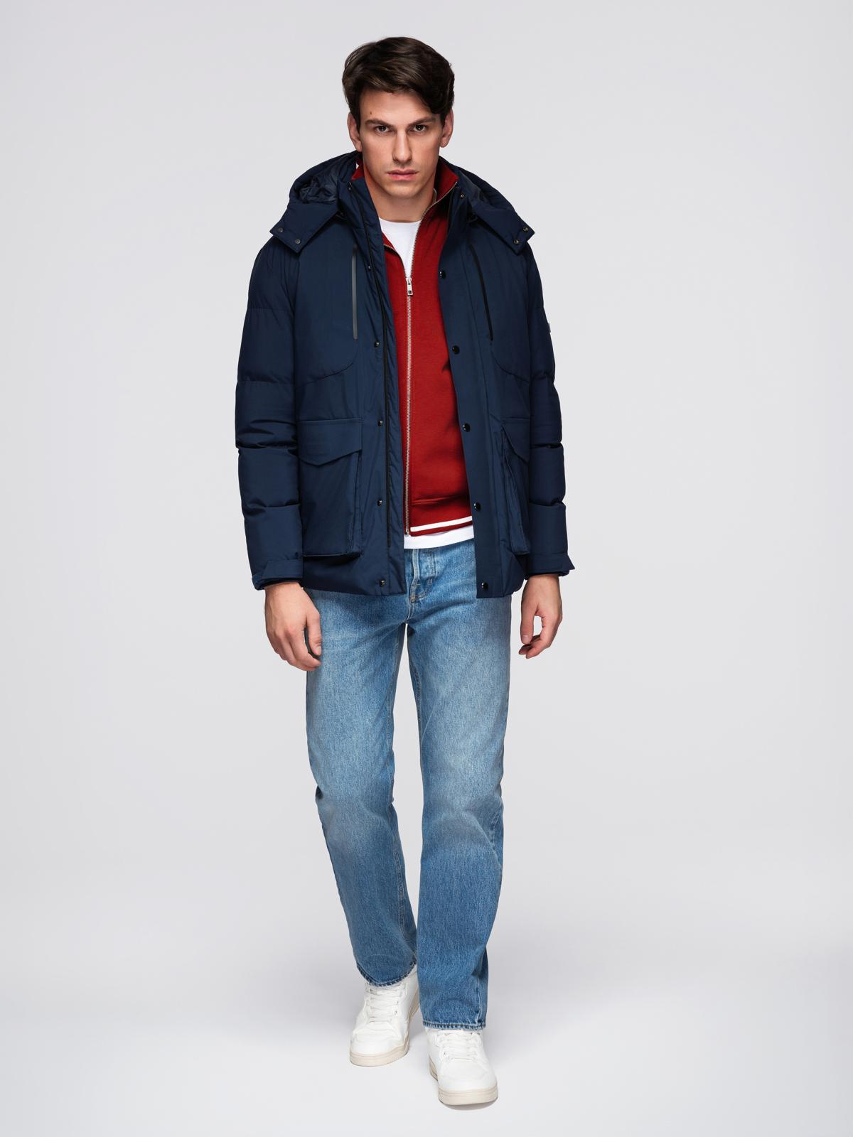 Ombre Men&#039;s winter jacket with detachable hood made of waterproof material - navy blue