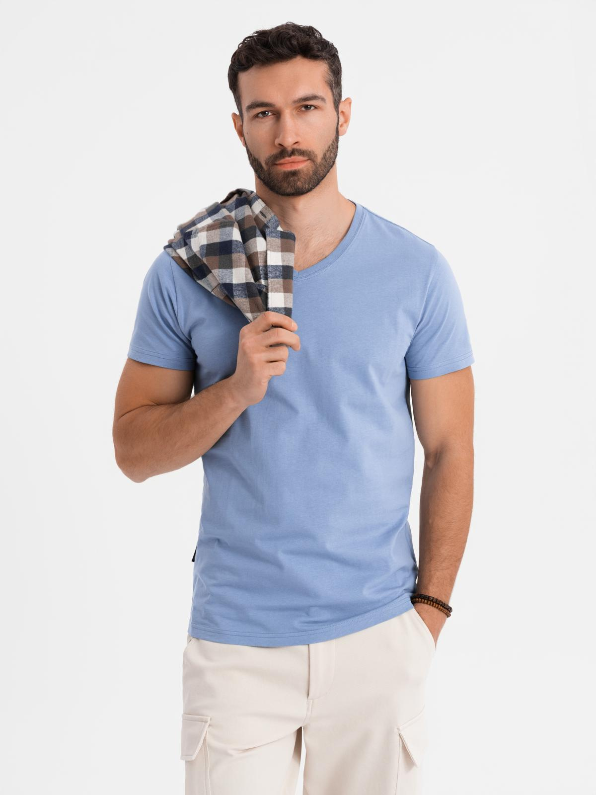 Ombre BASIC mens classic cotton T-shirt with a serape neckline - blue