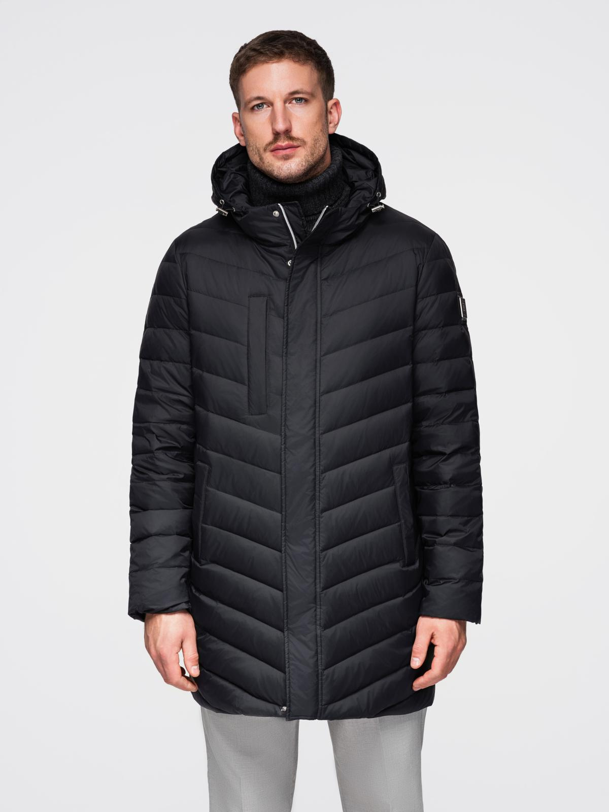 Ombre Men&#039;s long quilted jacket with natural filling - black