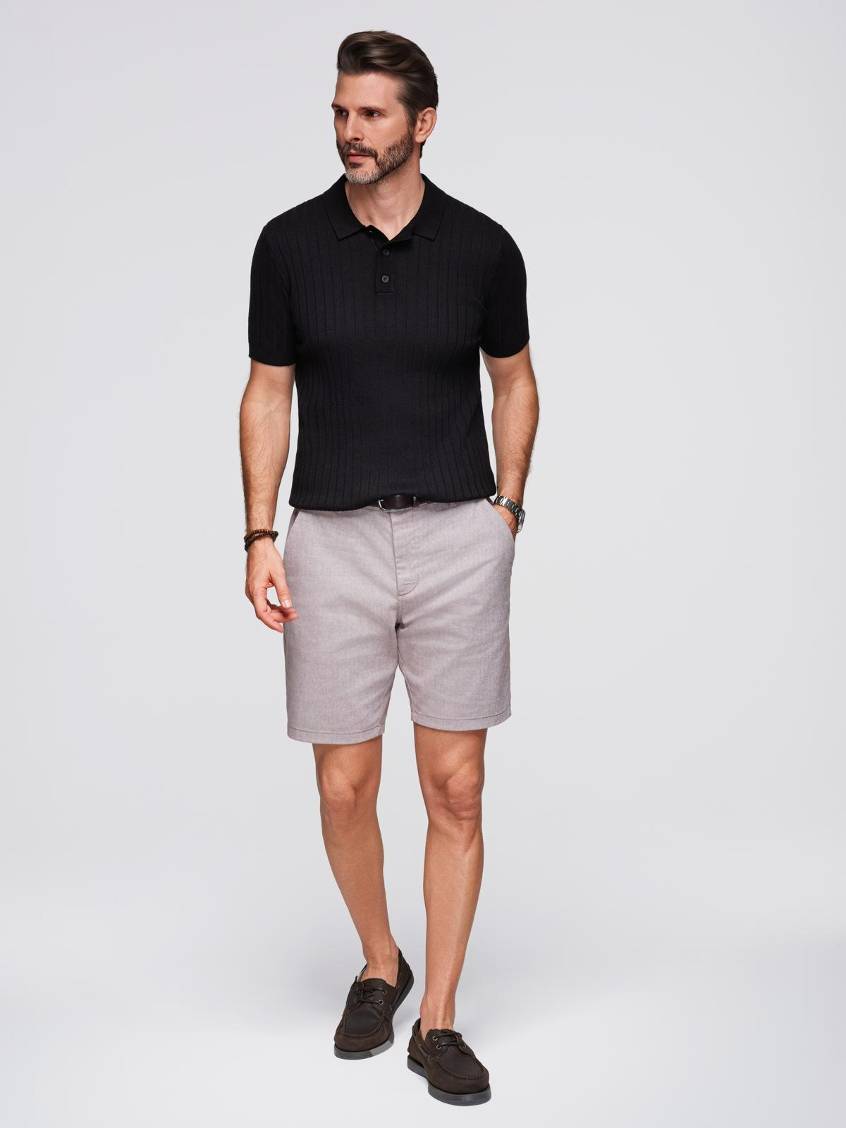Ombre Men's SLIM FIT viscose vertical striped polo shirt - black