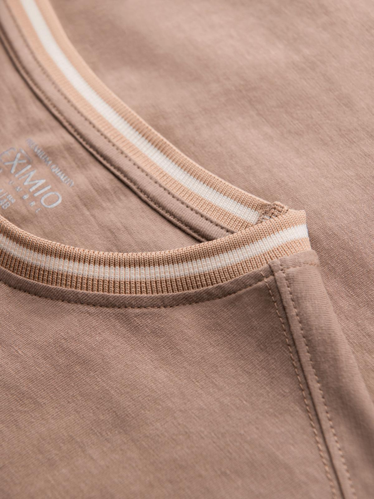 Ombre Men's cotton longsleeve with striped U neckline and embroidery - brown