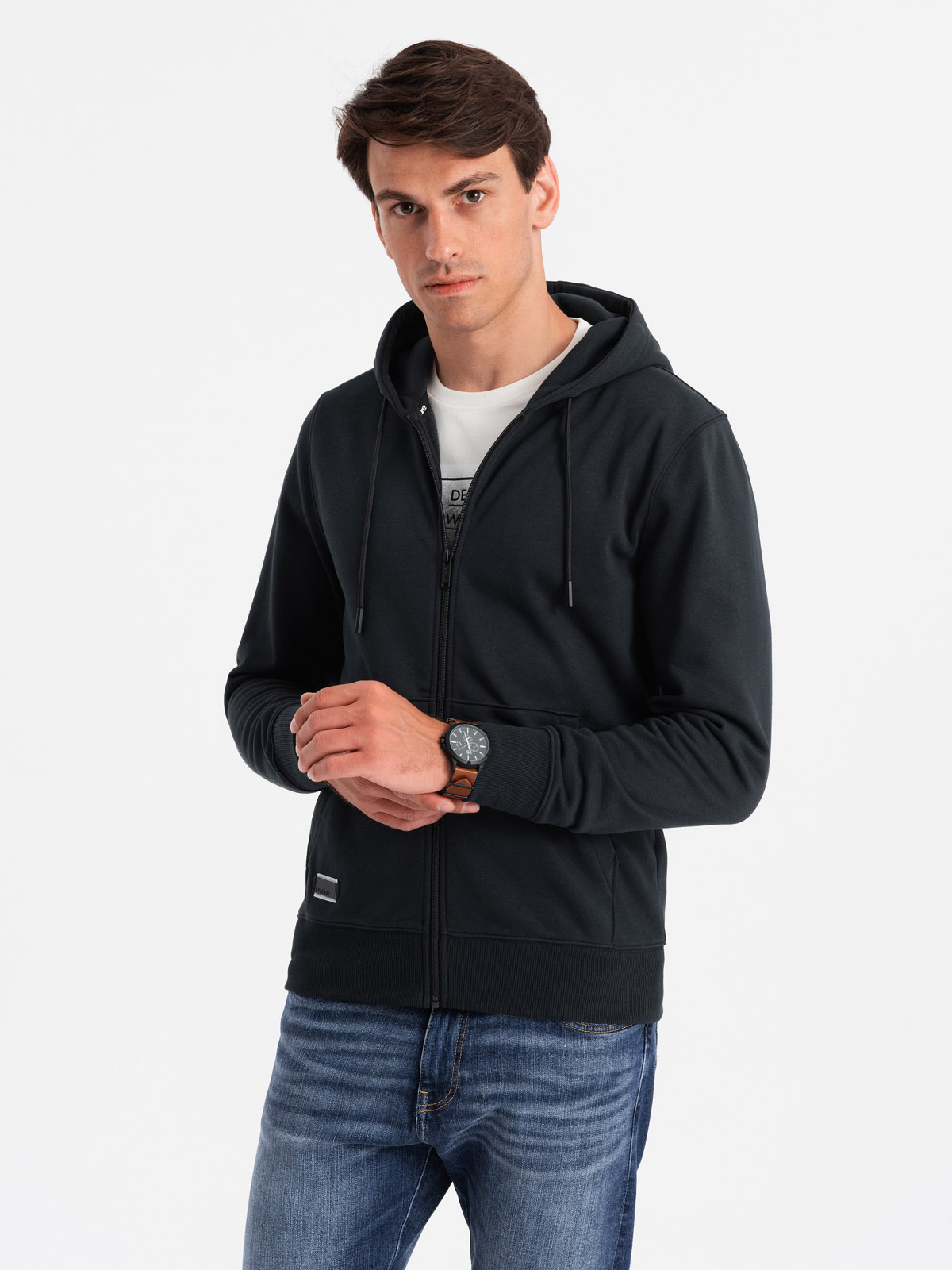 Ombre Men's Unbuttoned Cotton BASIC Sweatshirt - Black