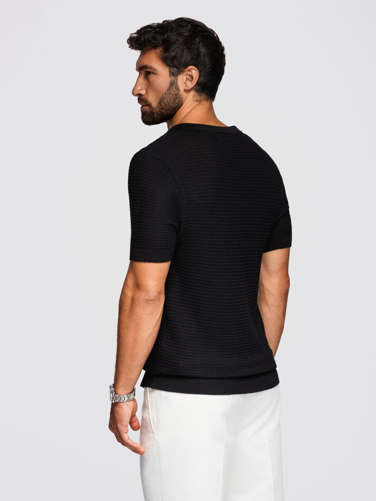 Ombre Men's knitted unbuttoned polo shirt - black