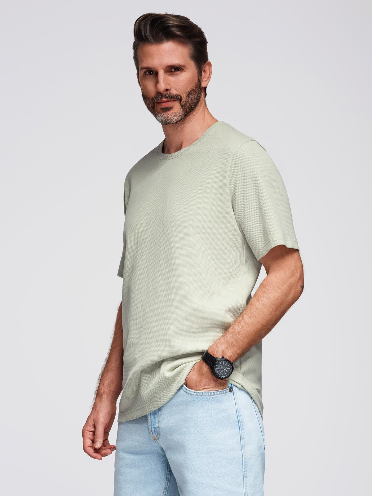 Ombre Mens waffle-textured T-shirt with round neckline - pistachio