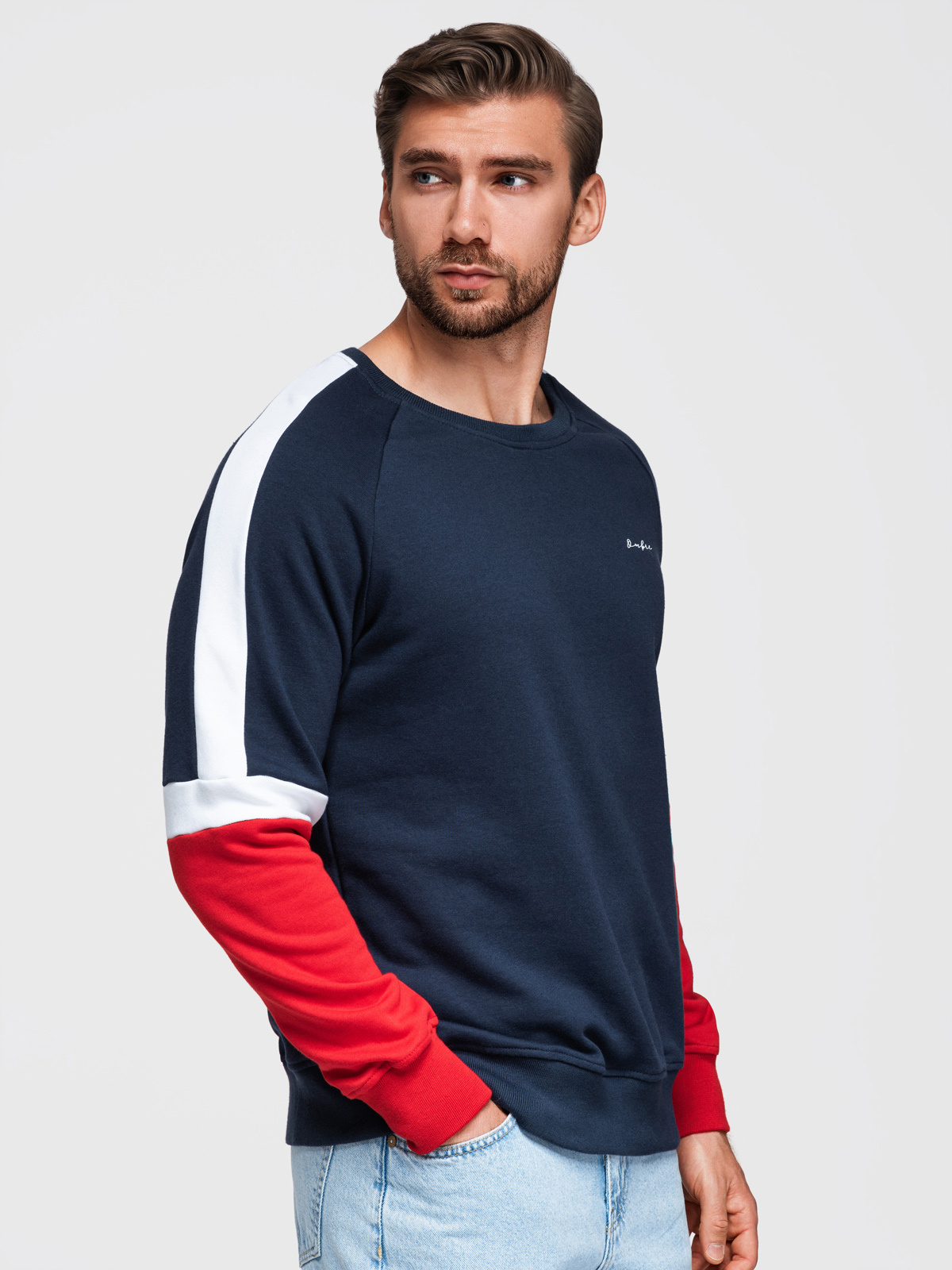 Ombre Tri-color men's sweatshirt with raglan sleeves - navy blue