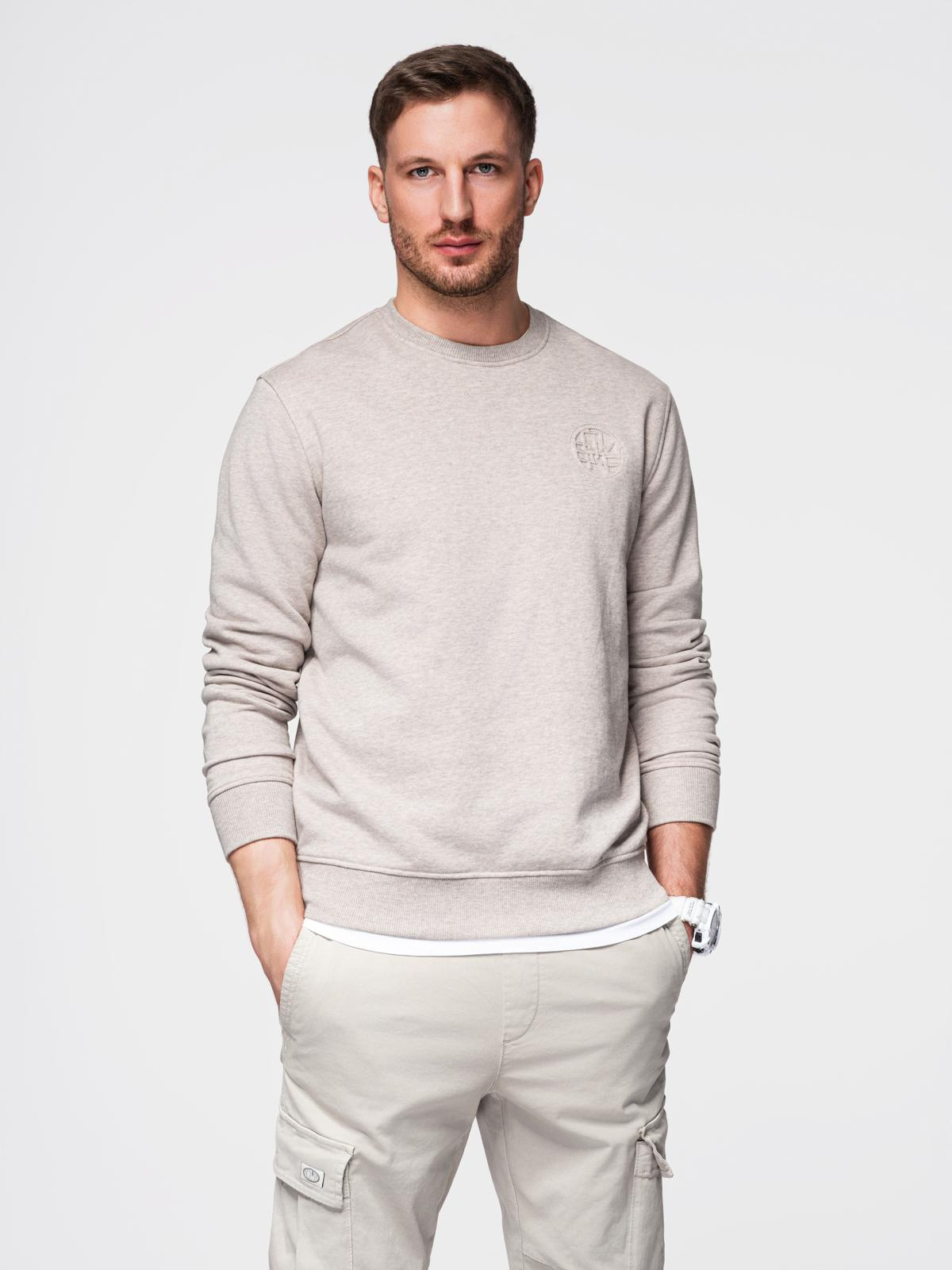 Ombre Men's mélange sweatshirt with embroidered logo - beige