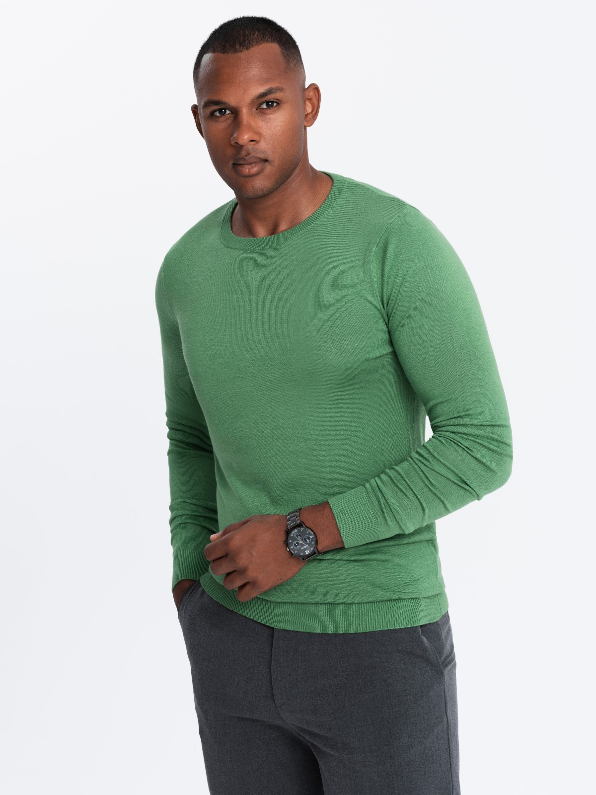 Ombre Classic Men's Sweater With Round Neckline - Green