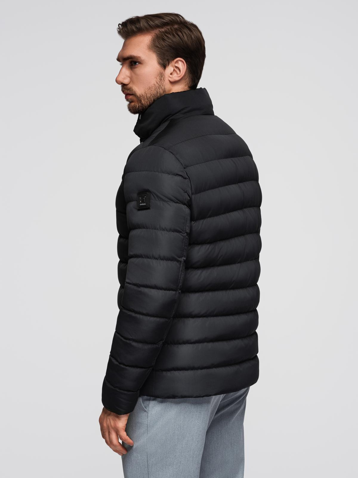 Ombre Men&#039;s quilted jacket with stand-up collar and chest zips - black