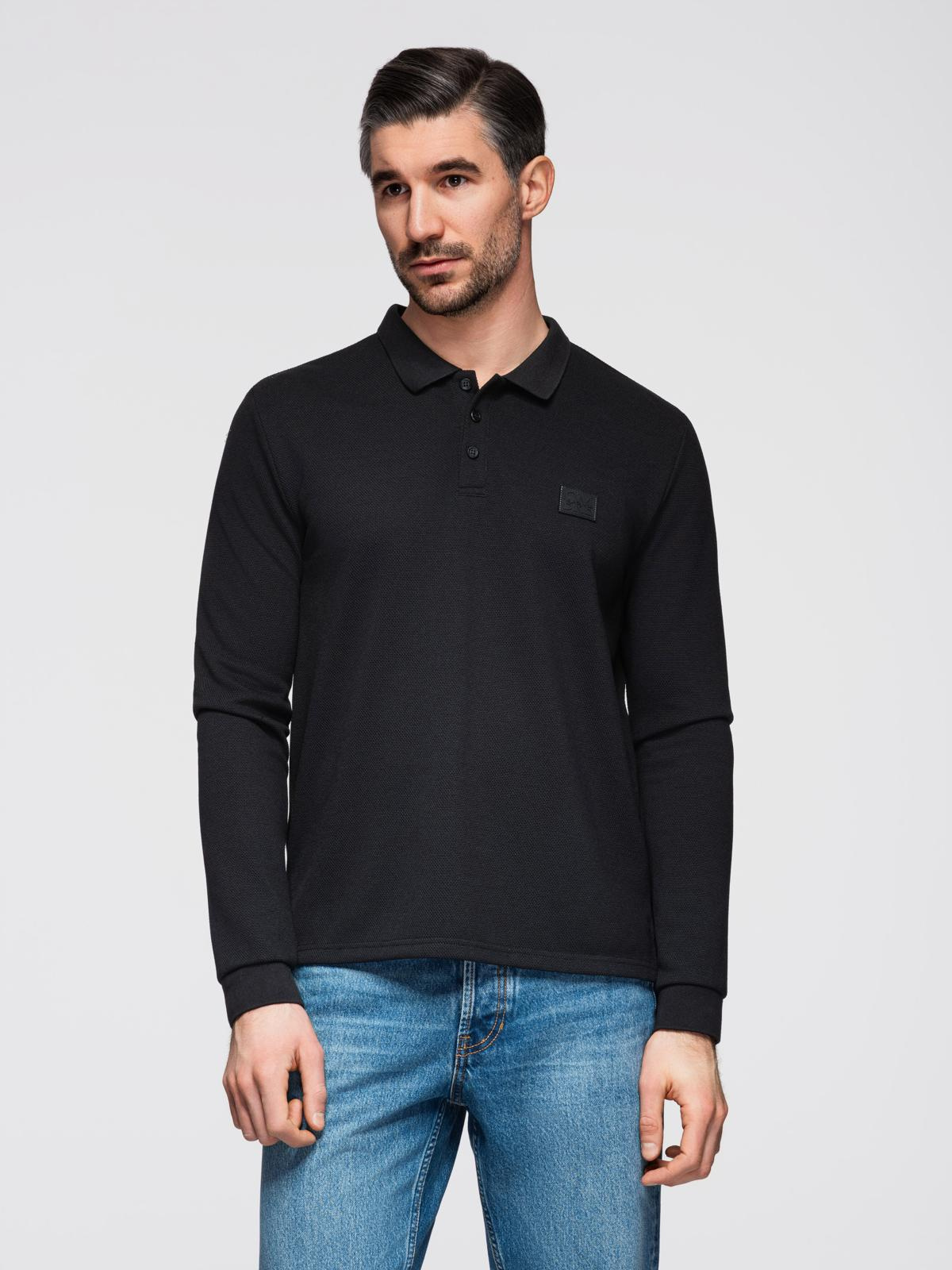 Ombre Structured men's polo longsleeve with patch - black