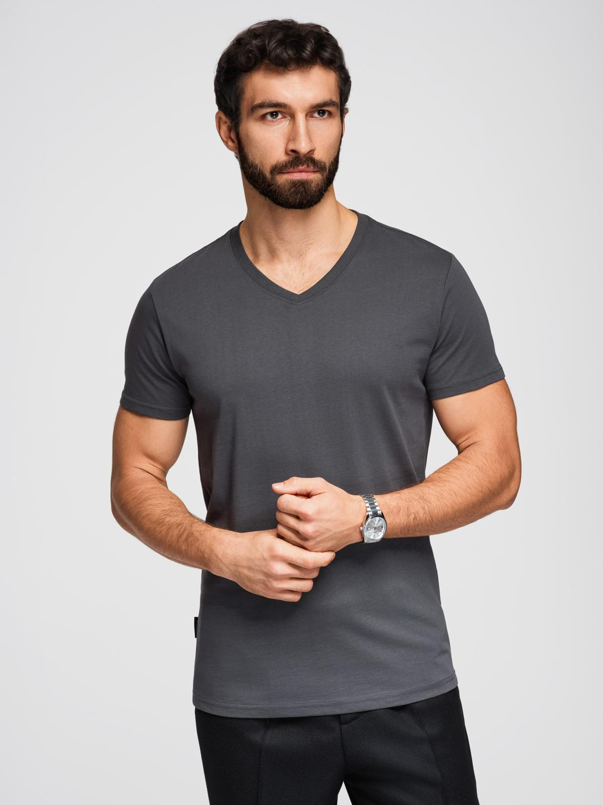 Ombre Men's BASIC classic cotton T-shirt with a serape neckline - graphite