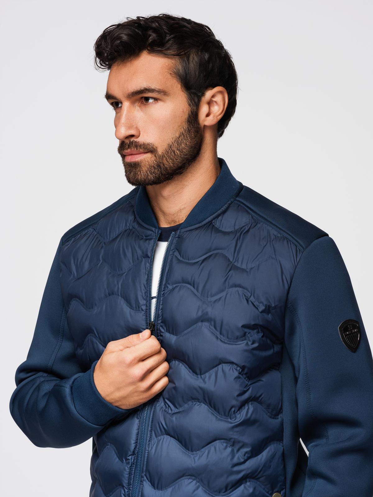 Ombre Men's quilted bomber jacket - navy blue