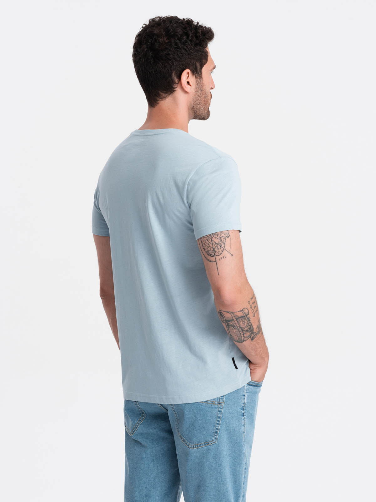 Ombre BASIC men's classic cotton T-shirt - light blue