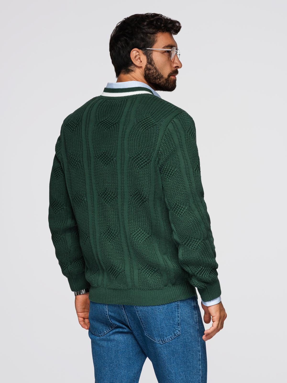 Ombre Men's plaid sweater with crew neckline - green