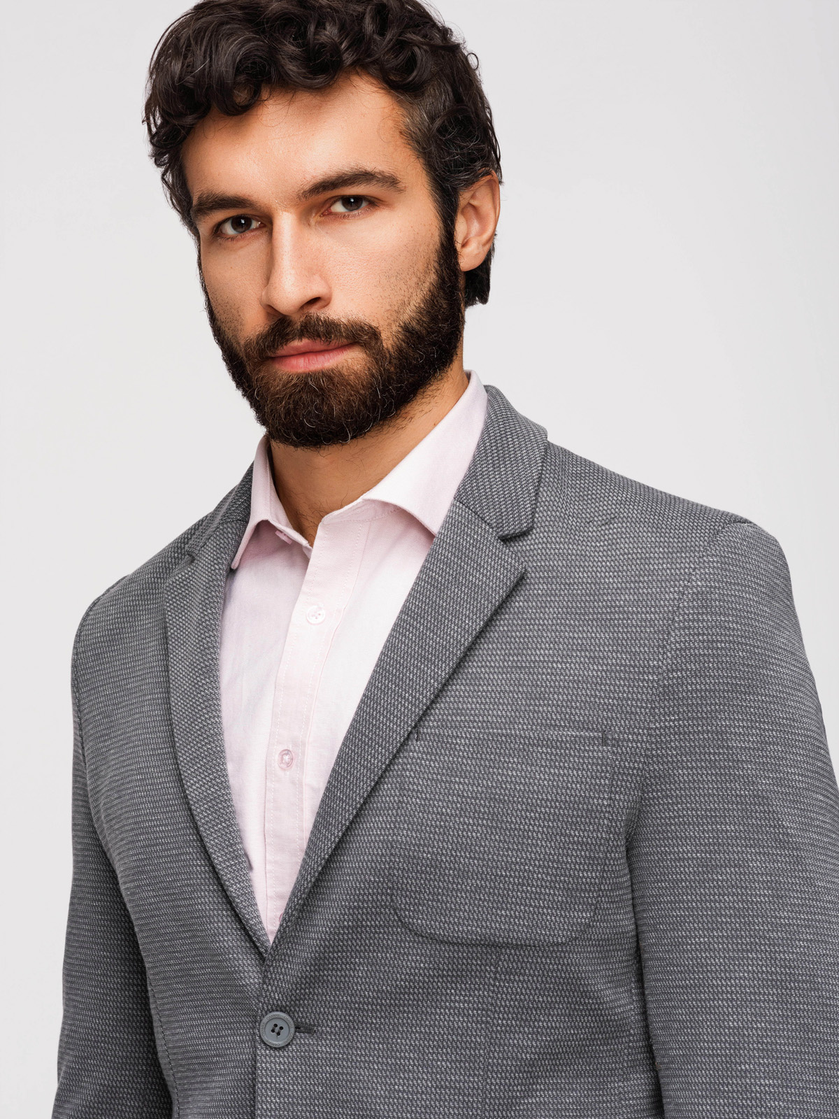 Ombre Elegant fitted men's structured knit blazer- graphite