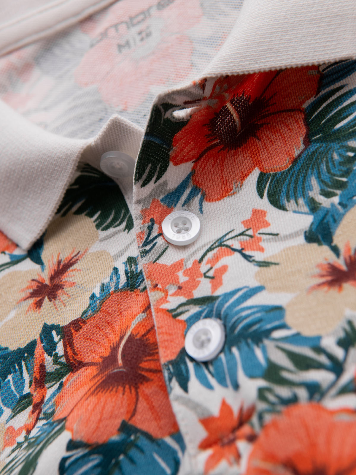 Ombre Cotton polo shirt with floral print - white