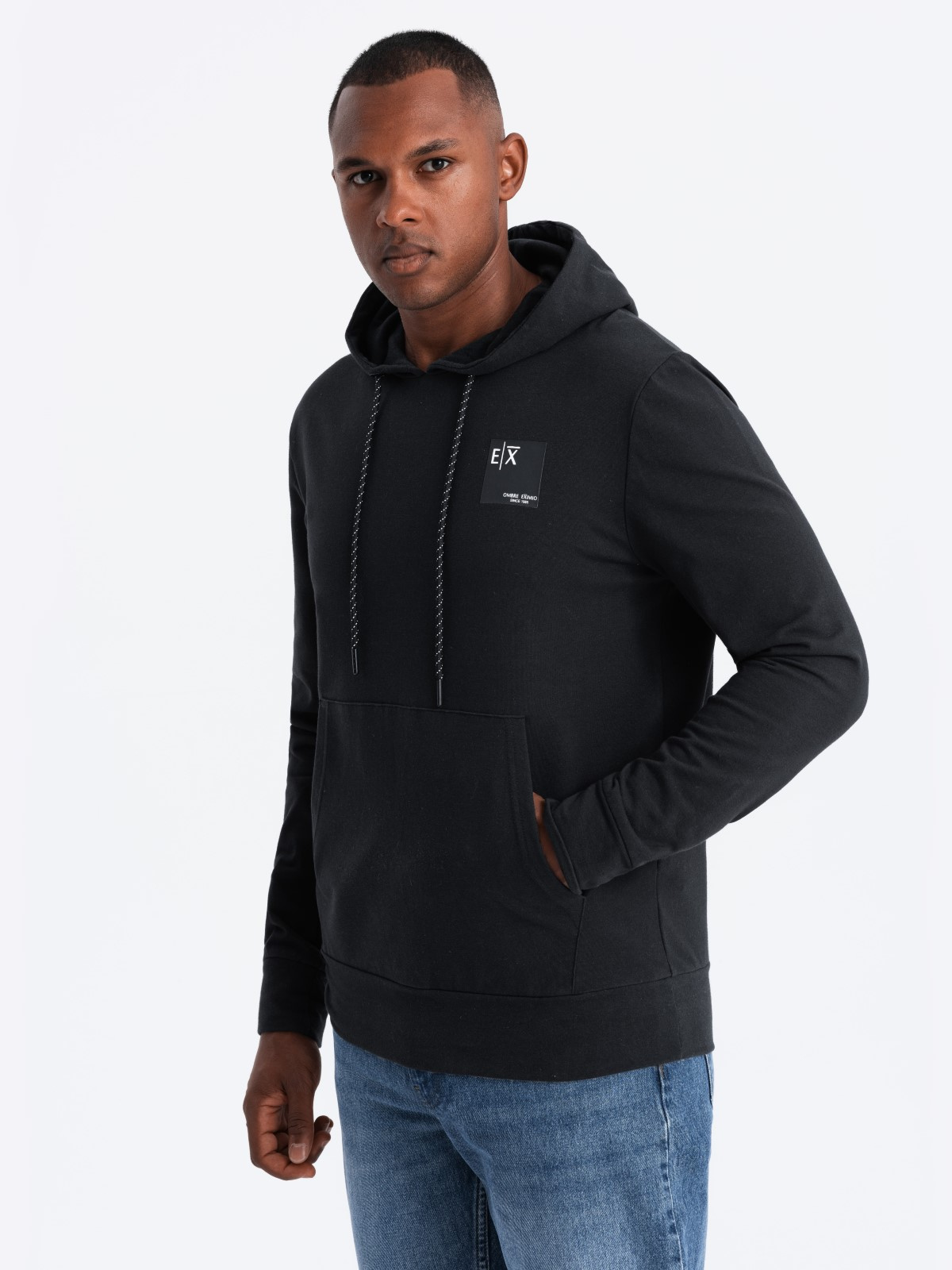 Ombre Men's Hooded Kangaroo Sweatshirt With Logo - Black