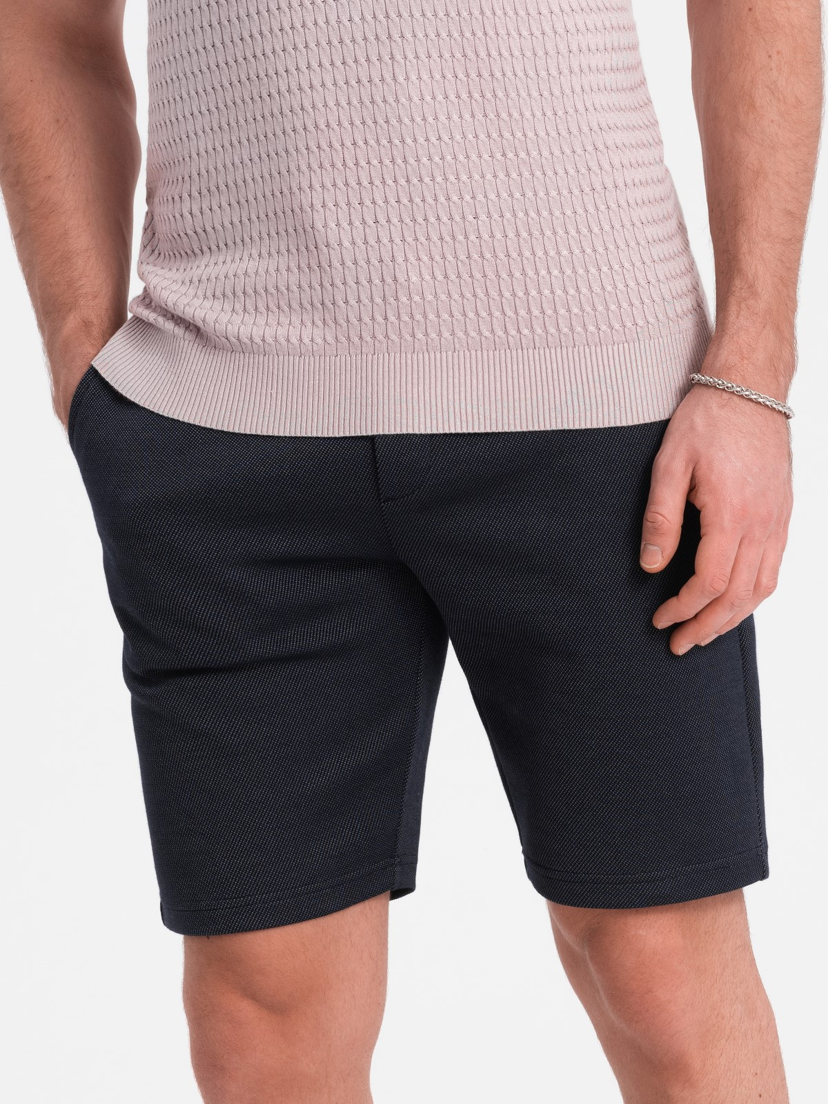 Ombre Men&#039;s structured knit shorts with chino pockets - navy blue