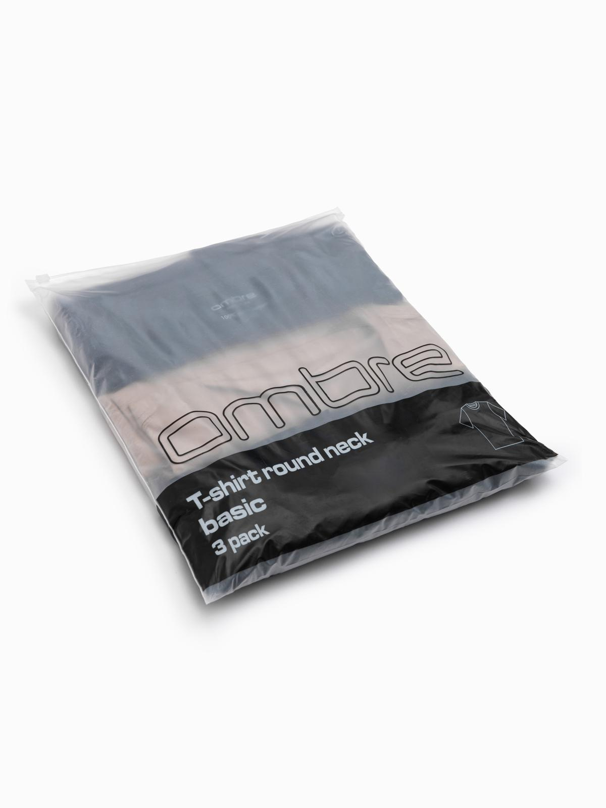 Ombre Set of men's BASIC cotton shirts with round neckline - black/gray/sand