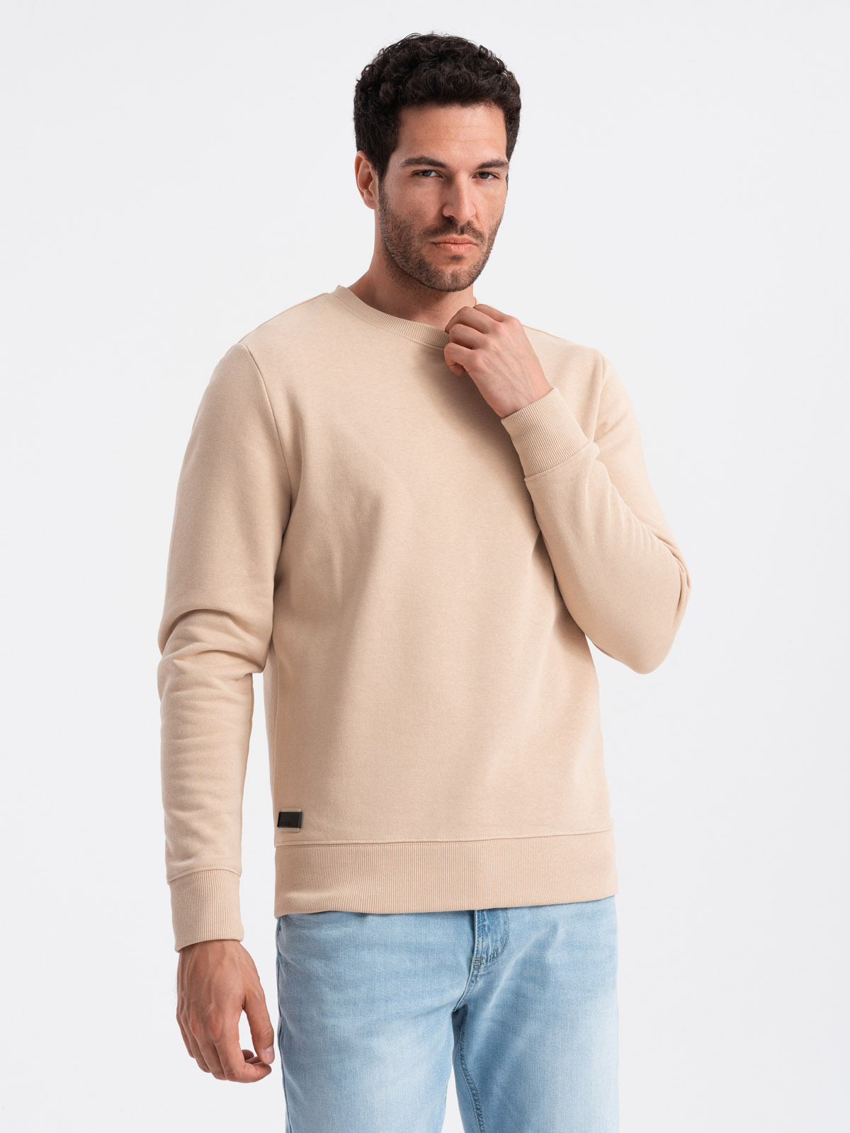 Ombre BASIC Men's Non-stretch Cotton Sweatshirt - Beige