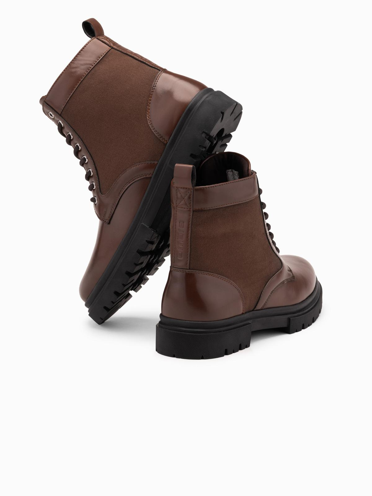 Ombre Men&#039;s trapper boots with high upper made of combined materials - dark brown