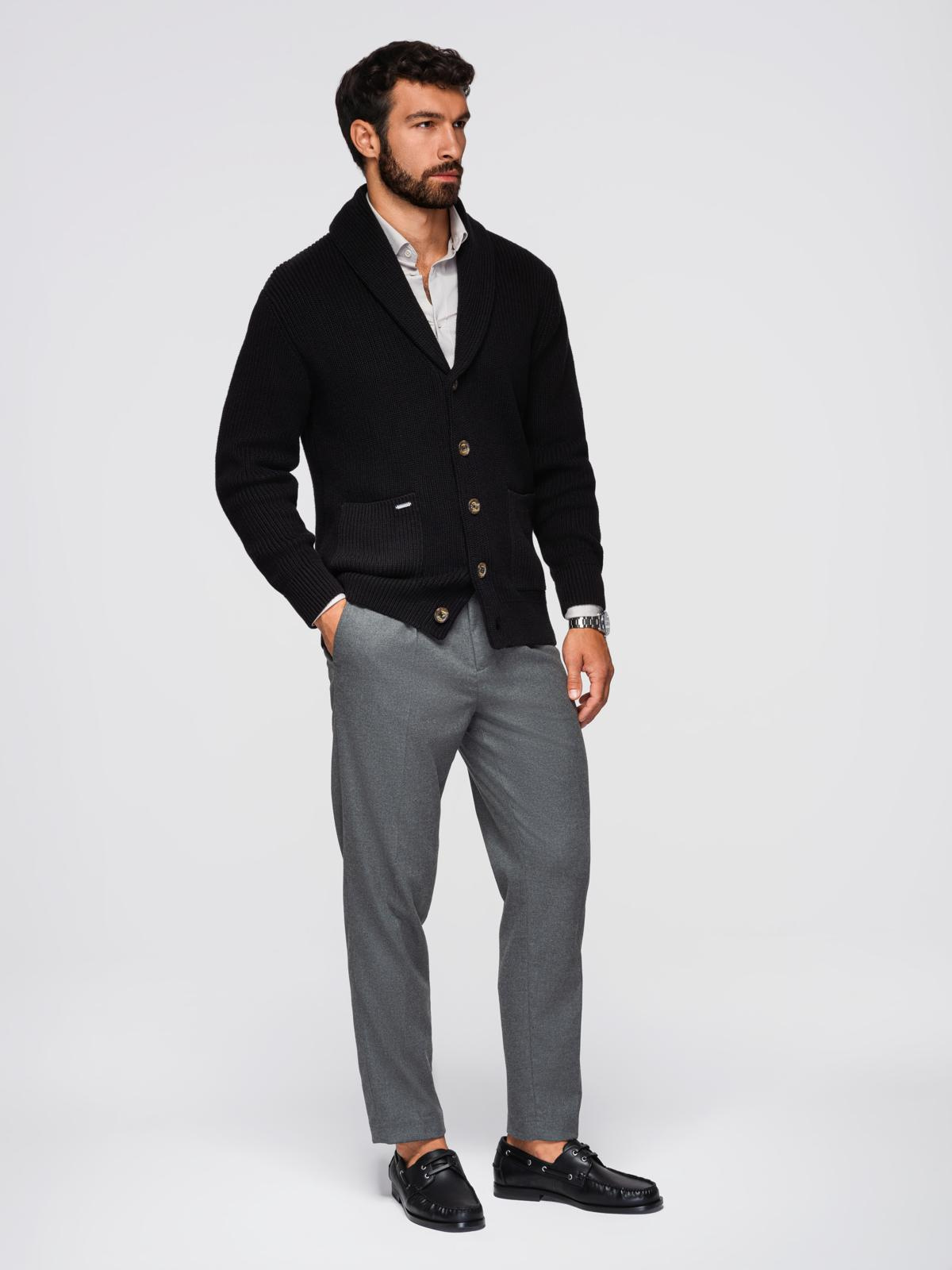 Ombre Men's cotton cardigan sweater with shawl collar - black
