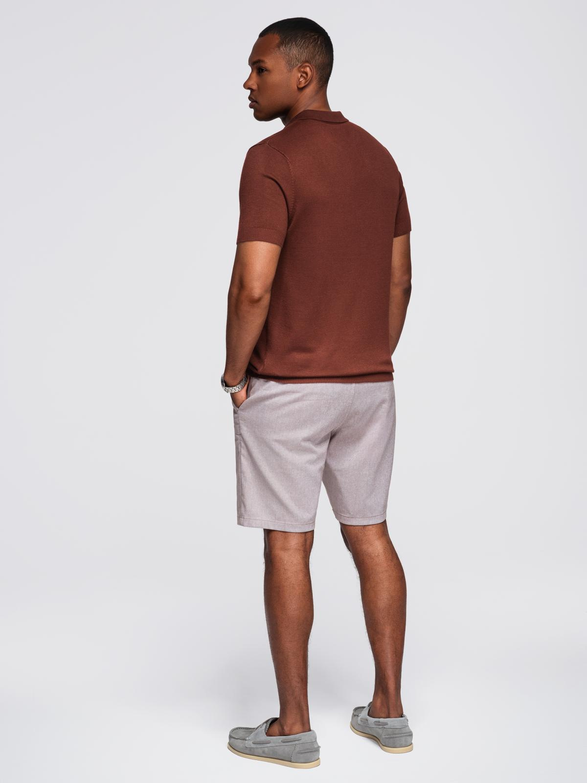 Ombre Men's buttonless polo shirt with classic weave - dark brown