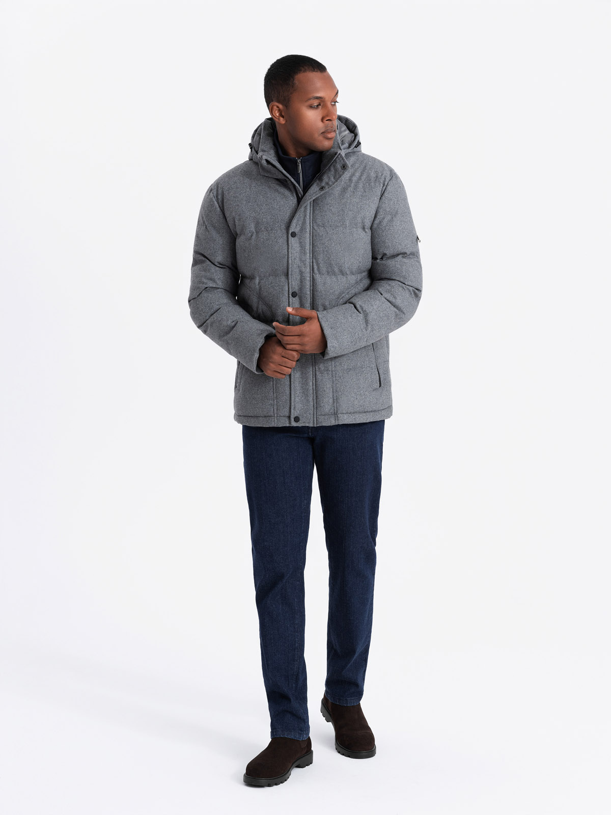Ombre Men's lightweight jacket with mesh lining and hood - grey