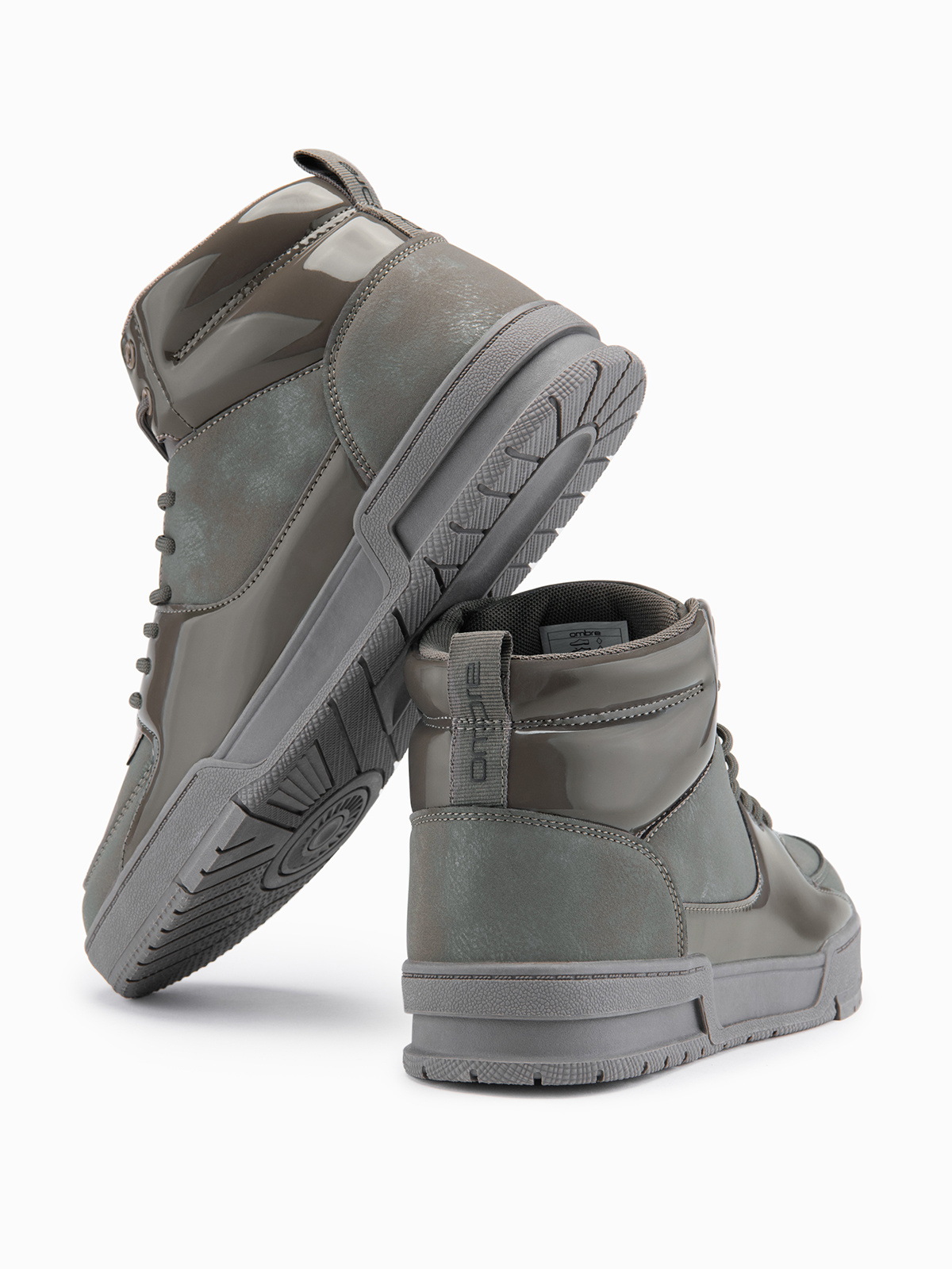 Ombre Men's high boots sneakers with shiny elements - brown