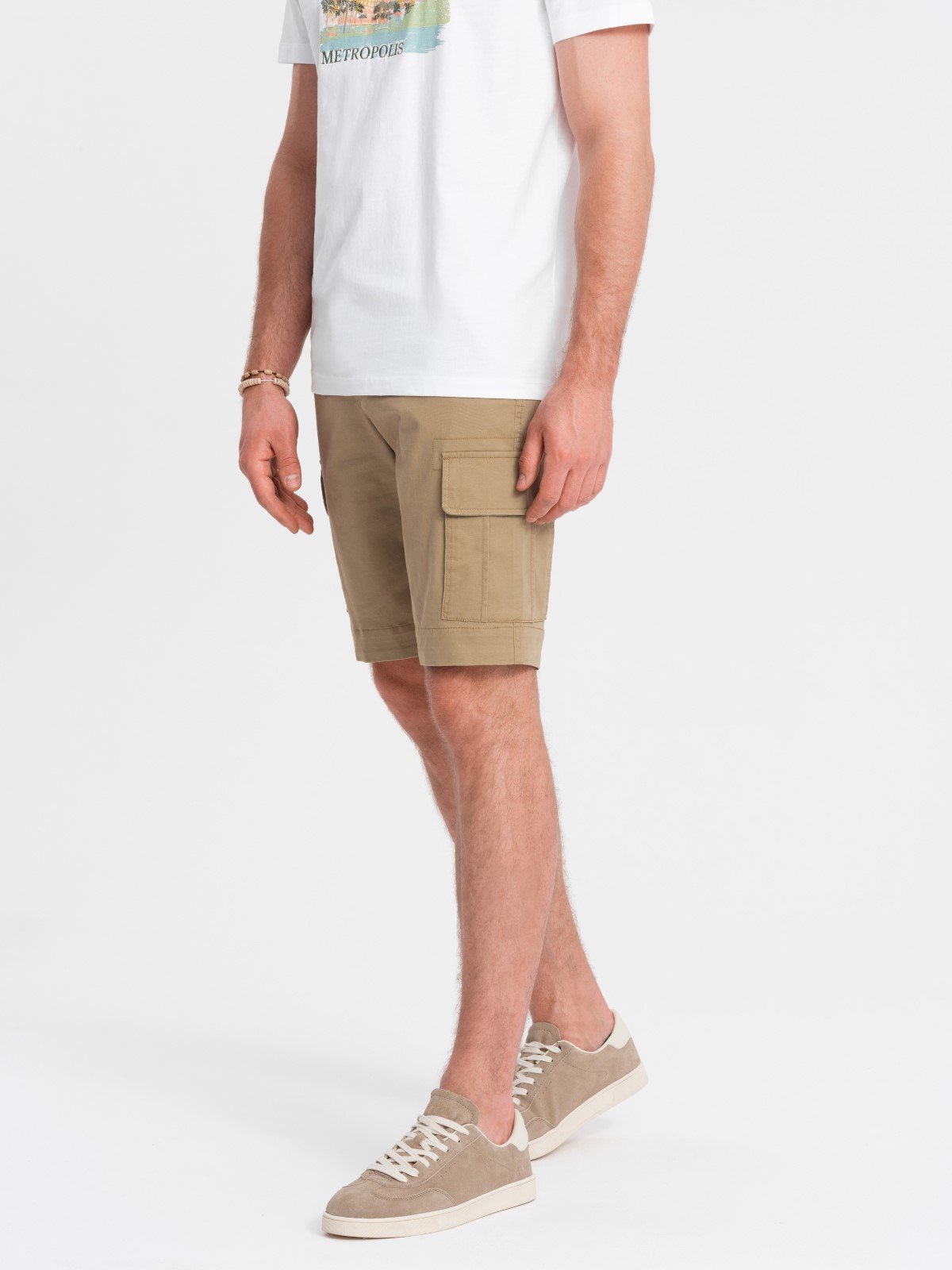 Ombre One color men's shorts with cargo pockets - sand