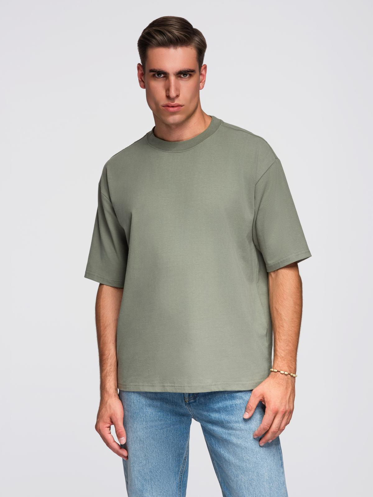 Ombre Men's LOOSE FIT cotton t-shirt with round neckline - khaki