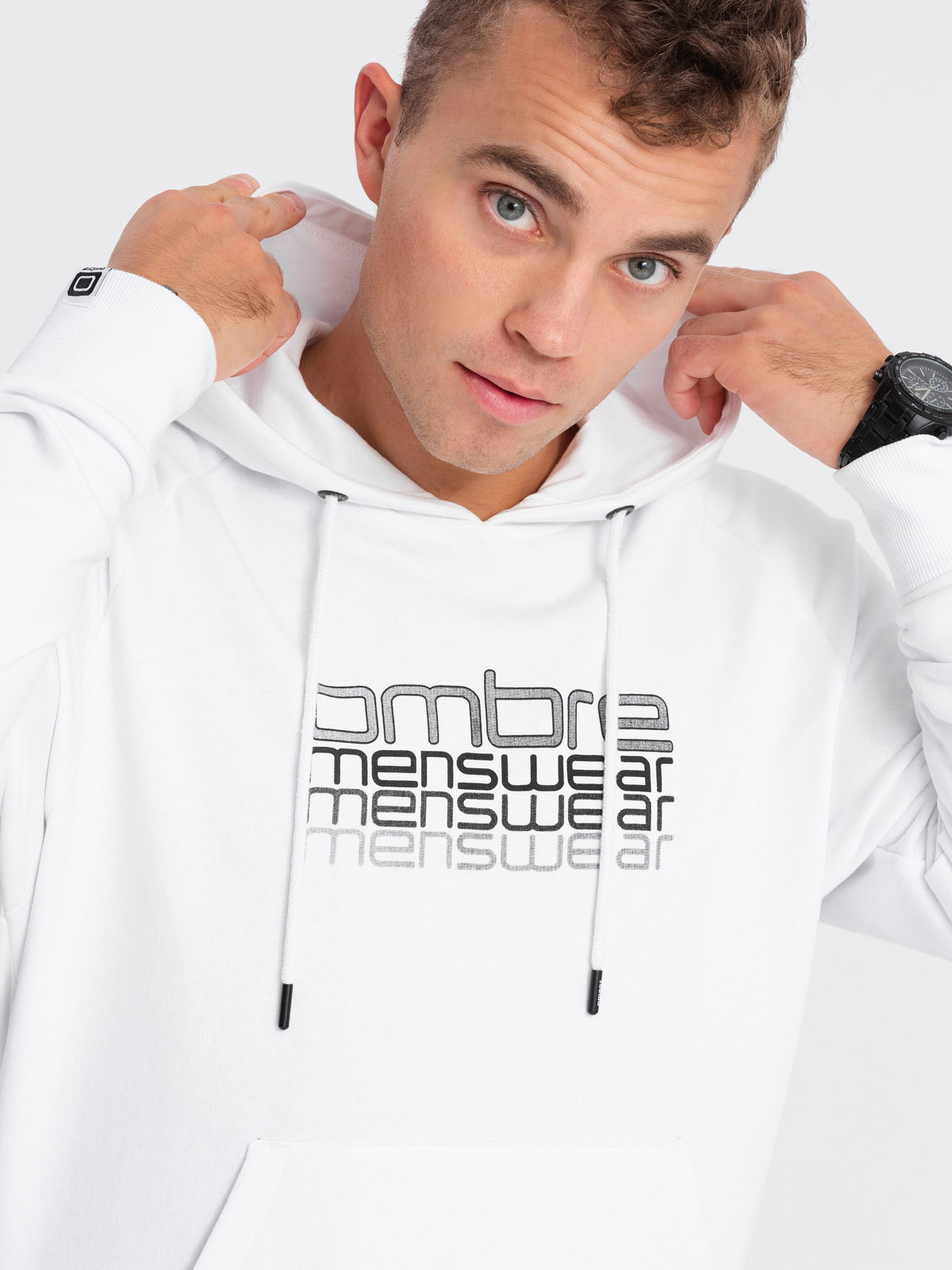 Ombre Men&#039;s unlined hooded sweatshirt with print - white
